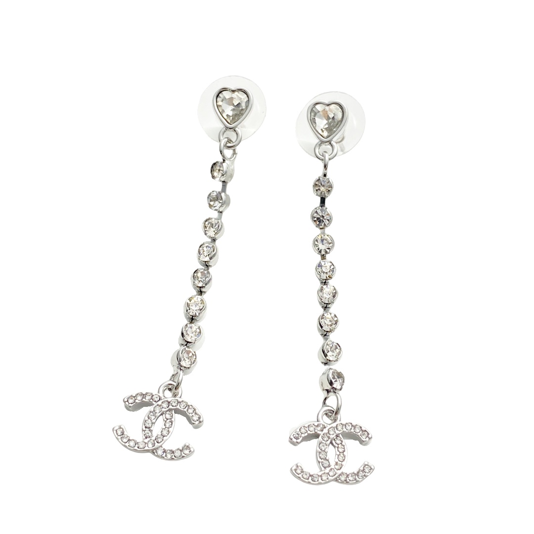 CCE340 Chanel heart crystal tassel cc earrings for women - ccfashionjewelry