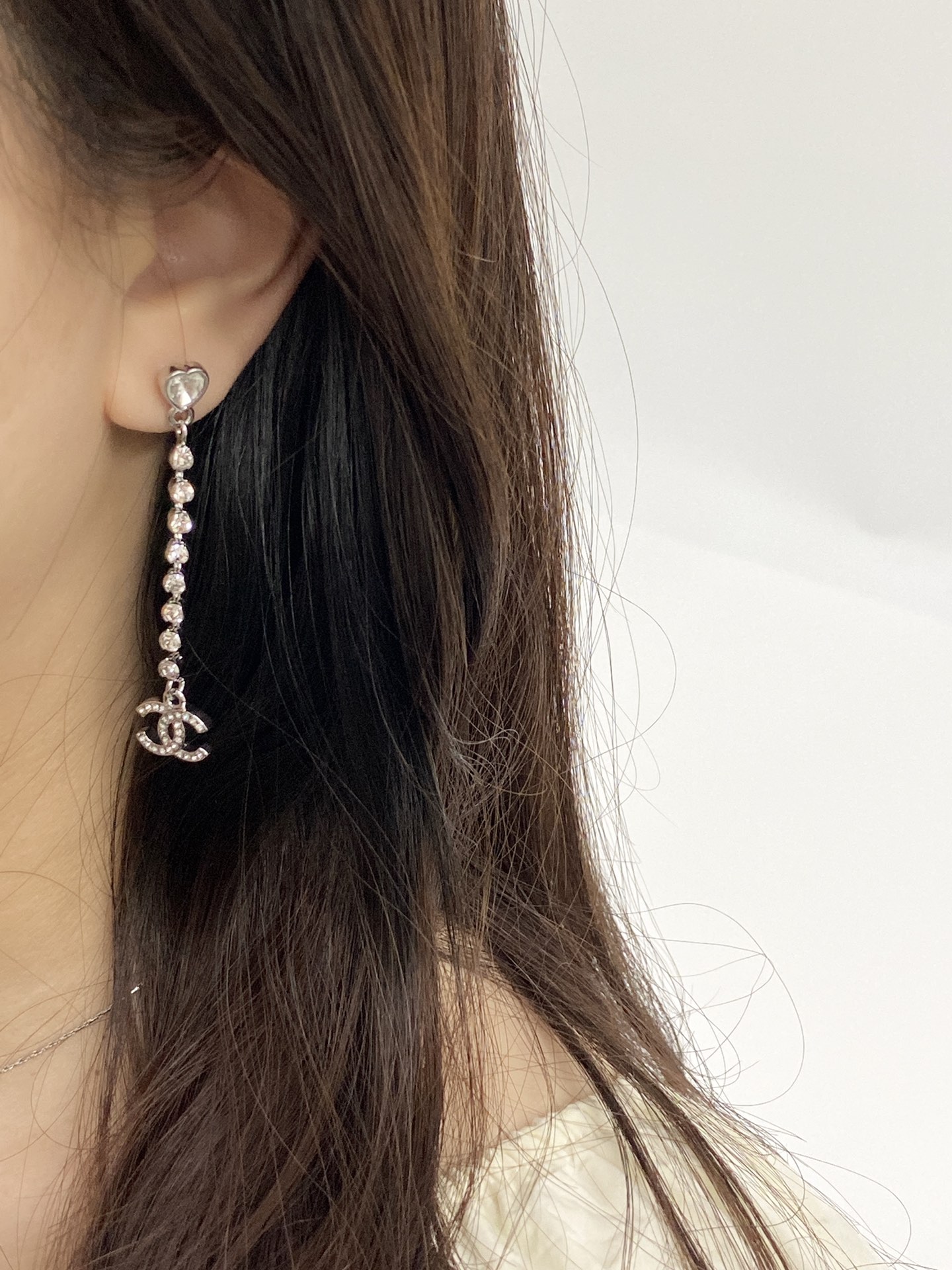 CCE340 Chanel heart crystal tassel cc earrings for women - ccjewelryacc