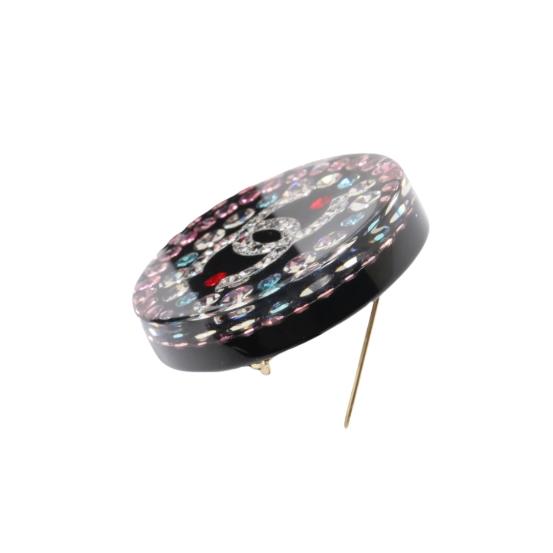 BCB586 Chanel Colored crystal round acrylic brooch pin - ccfashionjewelry