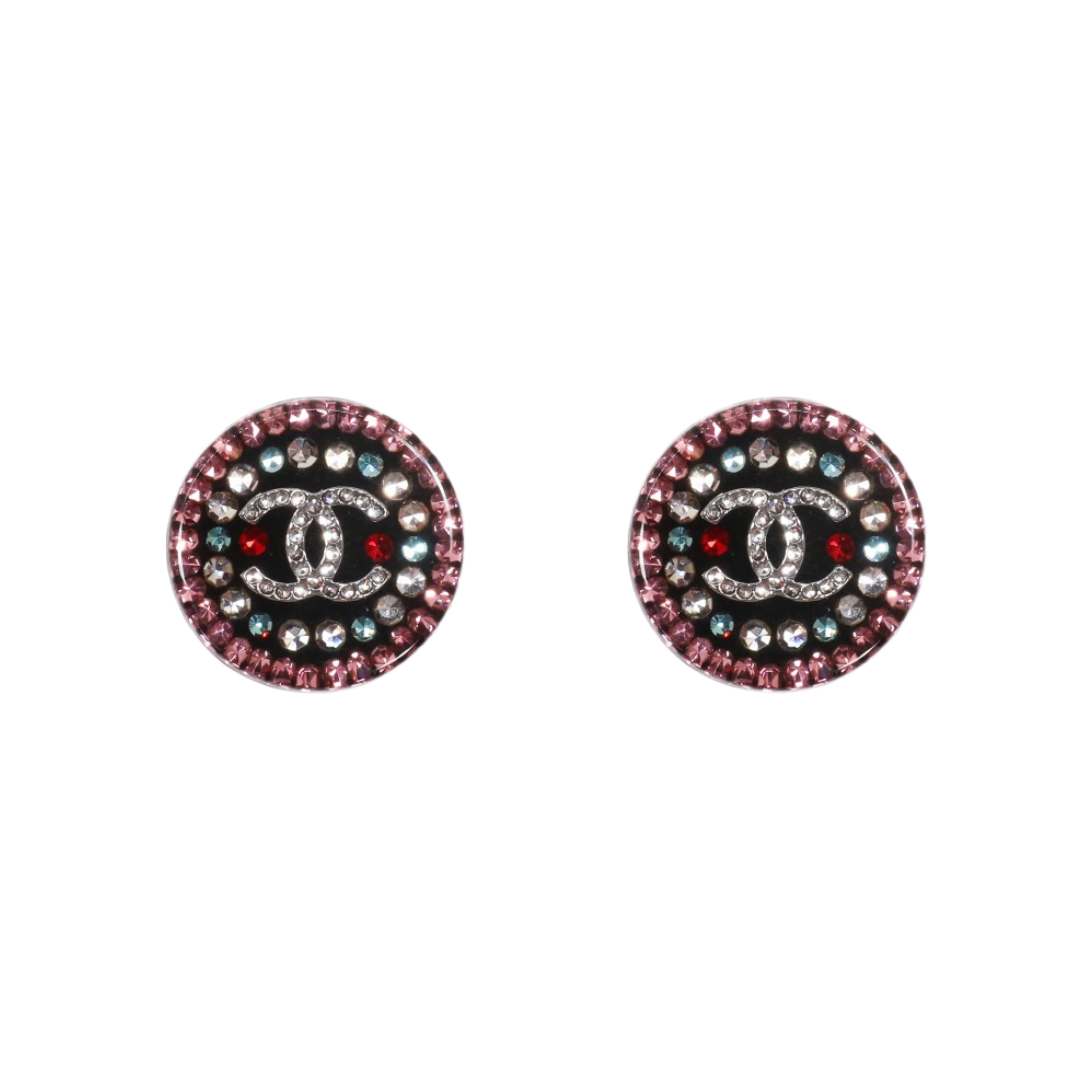CCE337 Chanel colored rhinestone round acrylic stud earrings - ccfashionjewelry