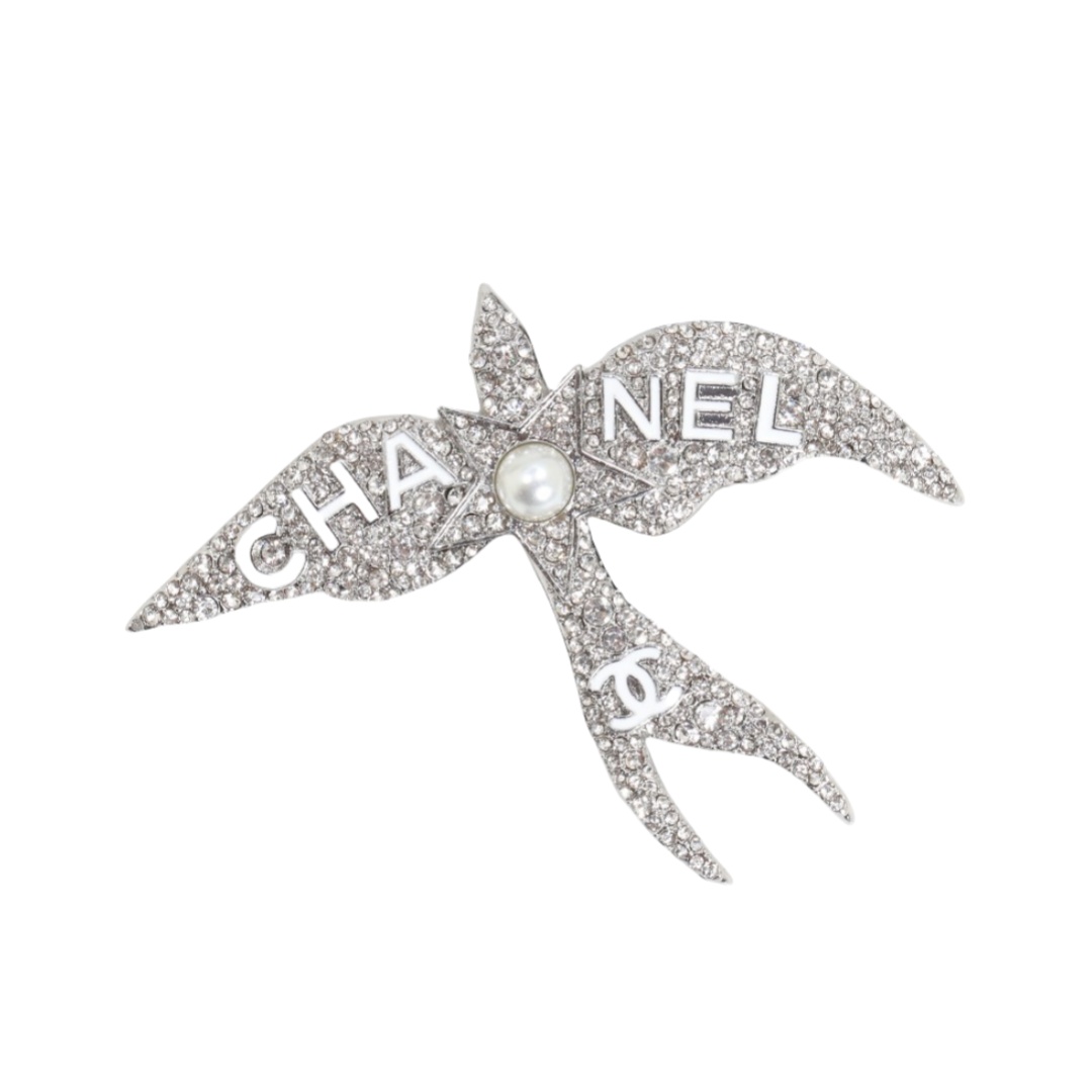 BCB584 Chanel Metal crystal aerial bird brooch pin - ccfashionjewelry
