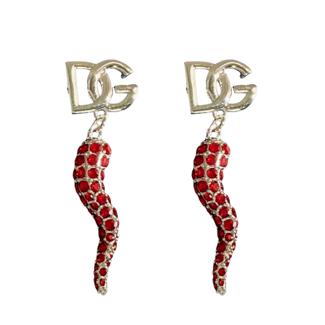 DGE054 Metal crystal DG logo chili drop earrings - ccjewelryacc