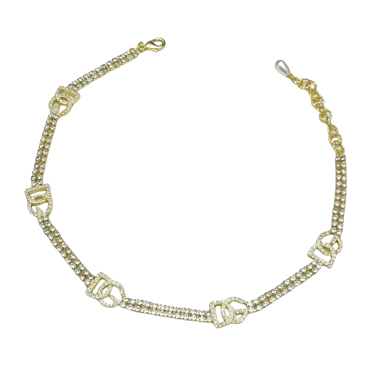DGT019 Dolce gabbana crystal DG Logo choker necklace bracelet earring set - ccfashionjewelry