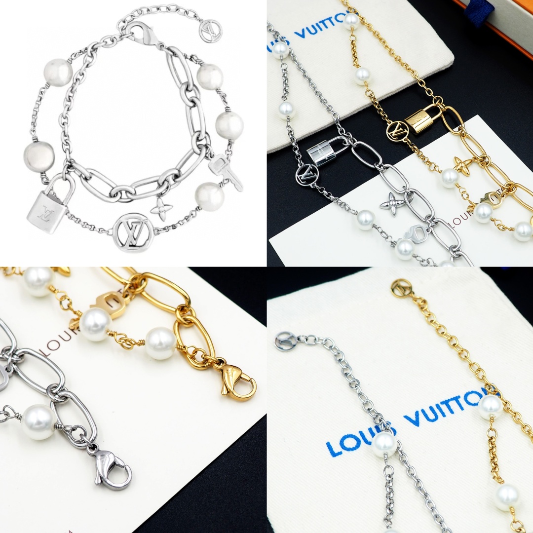 LVS091 Louis Vuitton LV Mix Chains bracelet - ccjewelryacc