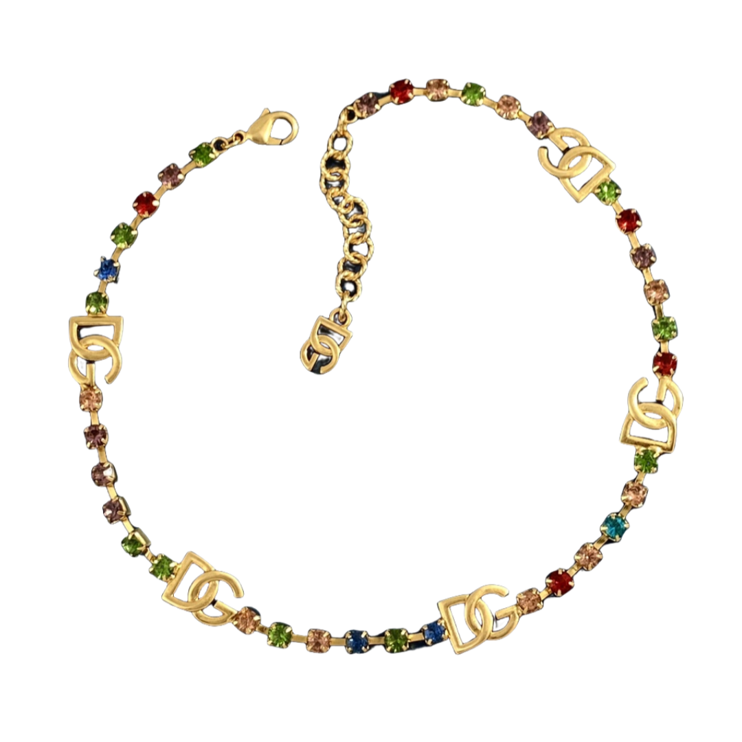 DGT003 DG logo colorful crystal tennis necklace bracelet set - ccjewelryacc