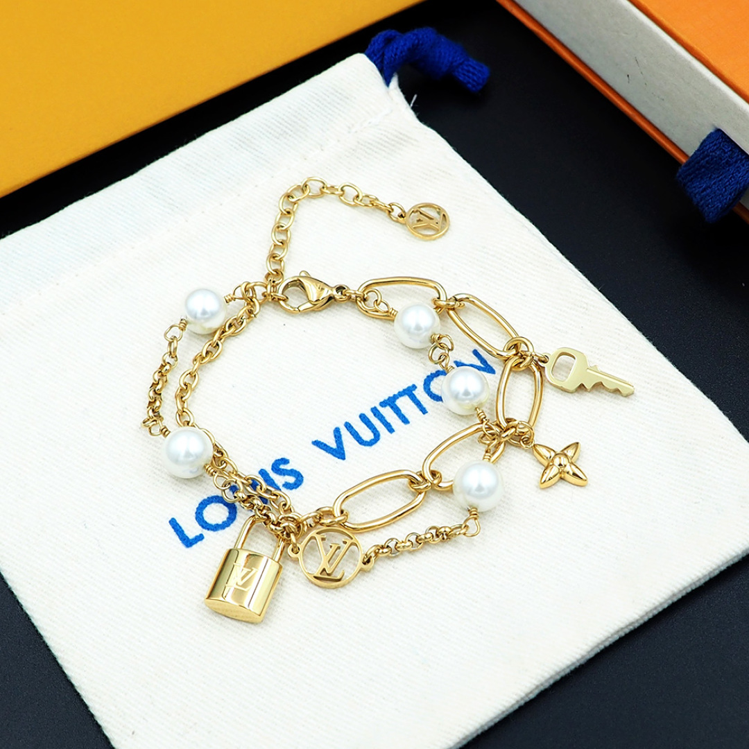 LVS091 Louis Vuitton LV Mix Chains bracelet - ccjewelryacc
