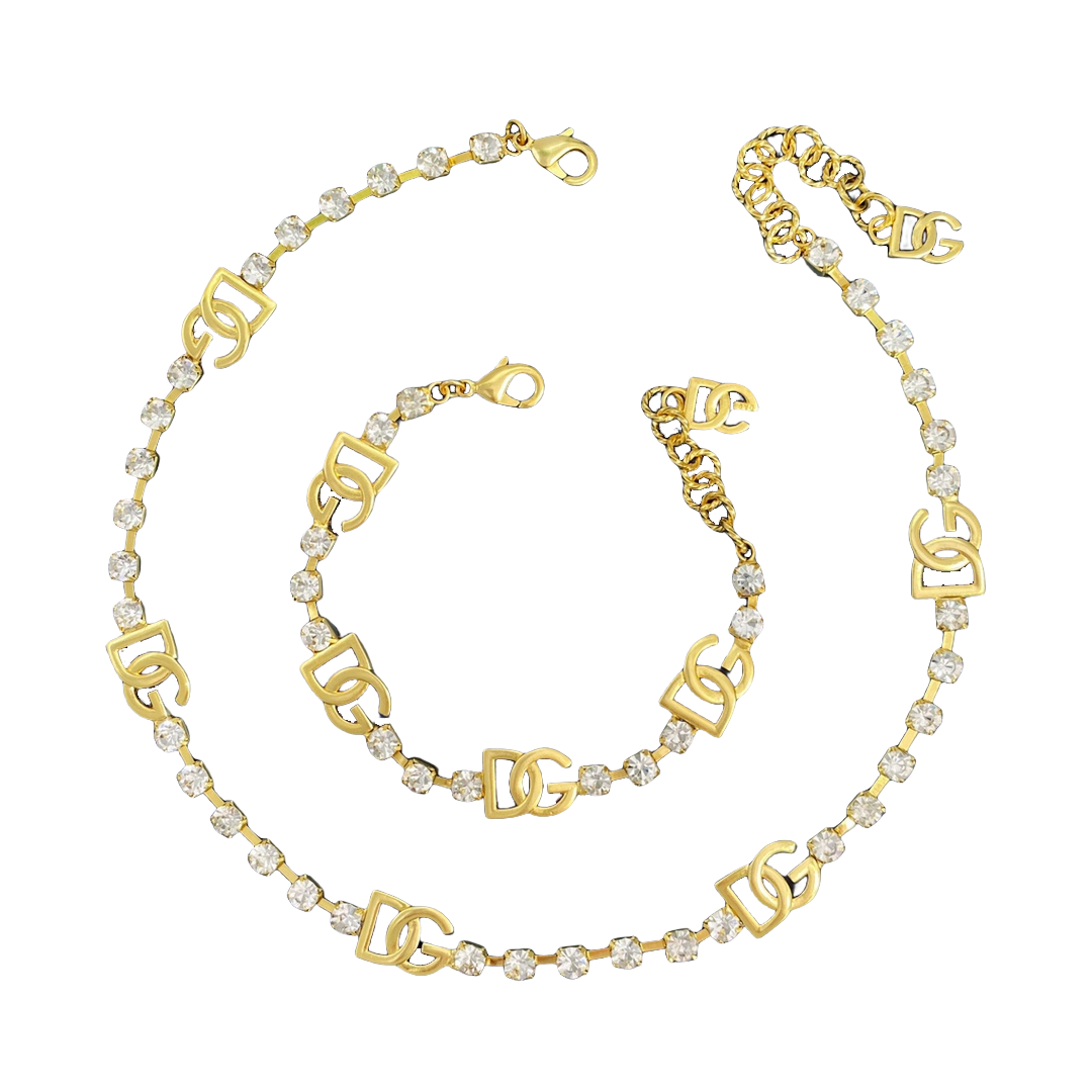 DGT004 DG logo crystal tennis necklace bracelet set - ccfashionjewelry