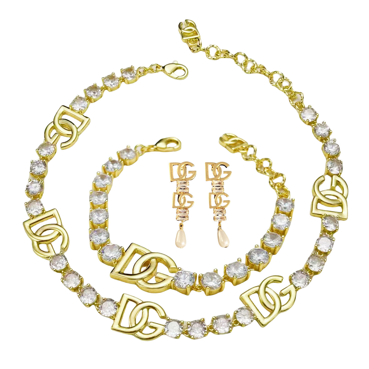 DGT002 DG logo crystal tennis necklace bracelet set - ccfashionjewelry
