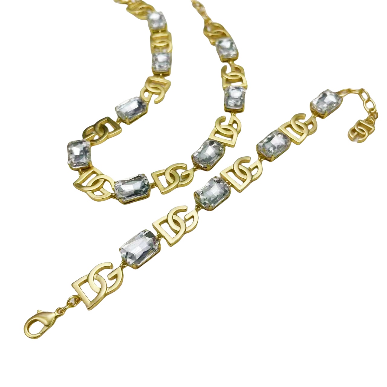 DGT007 DG logo crystal tennis necklace bracelet set - ccfashionjewelry