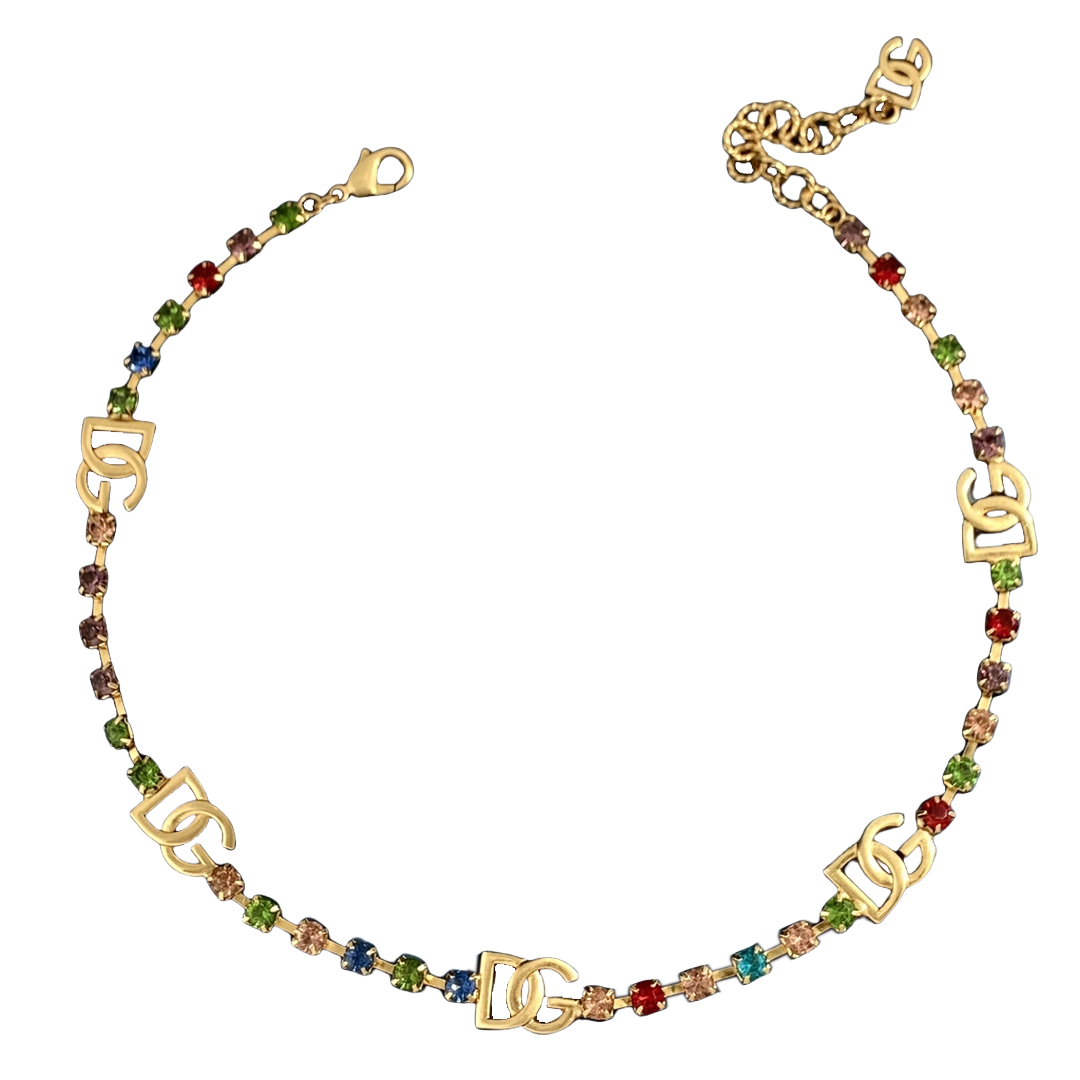 DGT003 DG logo colorful crystal tennis necklace bracelet set - ccfashionjewelry