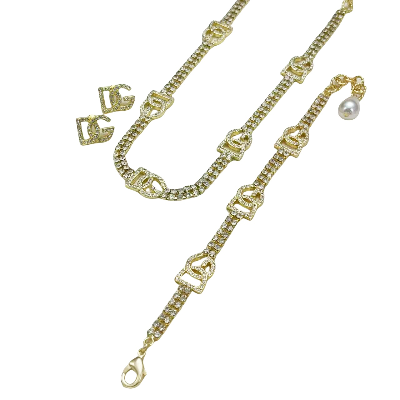 DGT019 Dolce gabbana crystal DG Logo choker necklace bracelet earring set - ccfashionjewelry