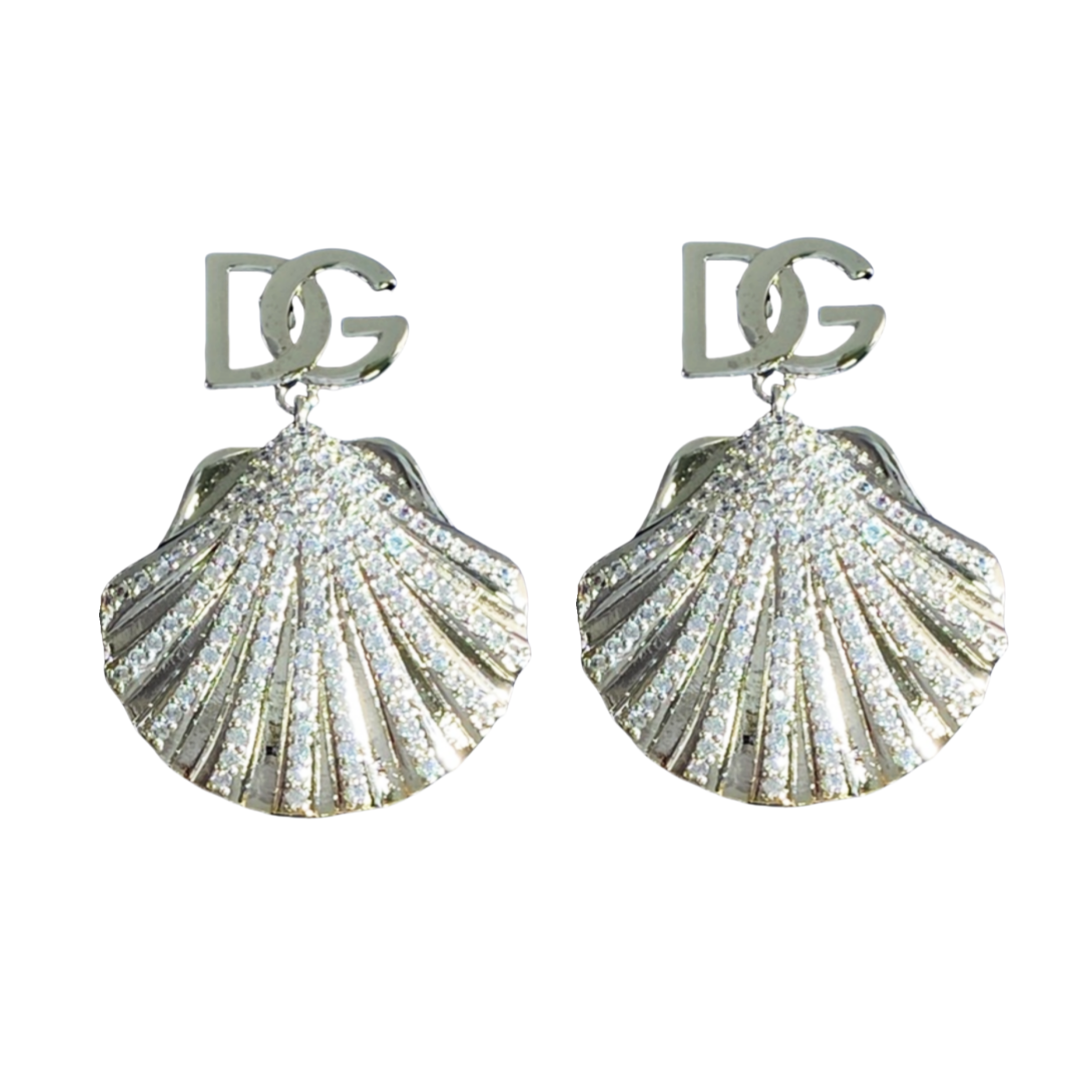 DGE053 Metal crystal DG logo seashell drop earrings - ccfashionjewelry
