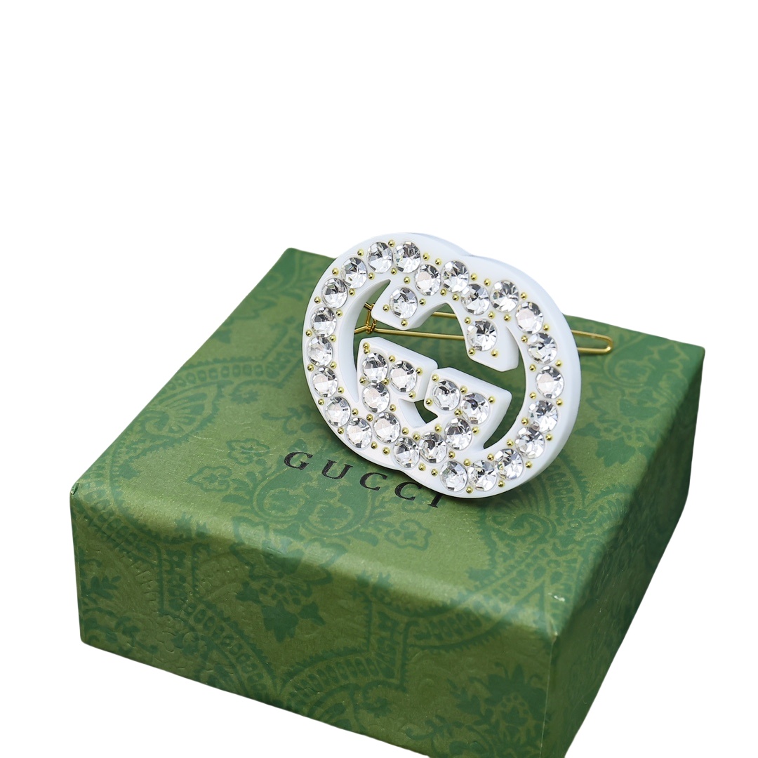 GGH002 Gucci Interlocking G acrylic hair decorations hair pin clip with rhinestone - ccjewelryacc