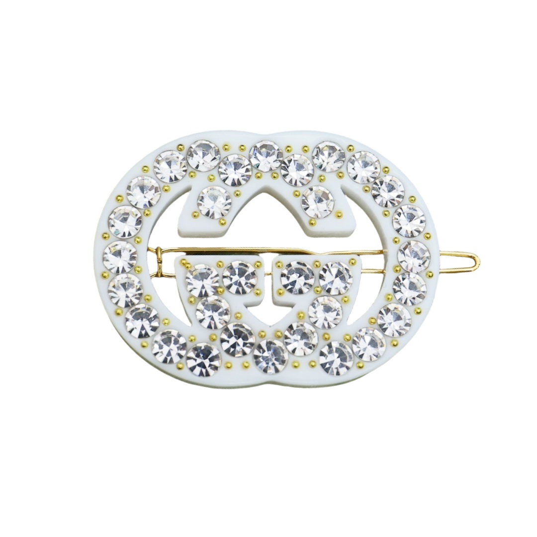 GGH002 Gucci Interlocking G acrylic hair decorations hair pin clip with rhinestone - ccfashionjewelry