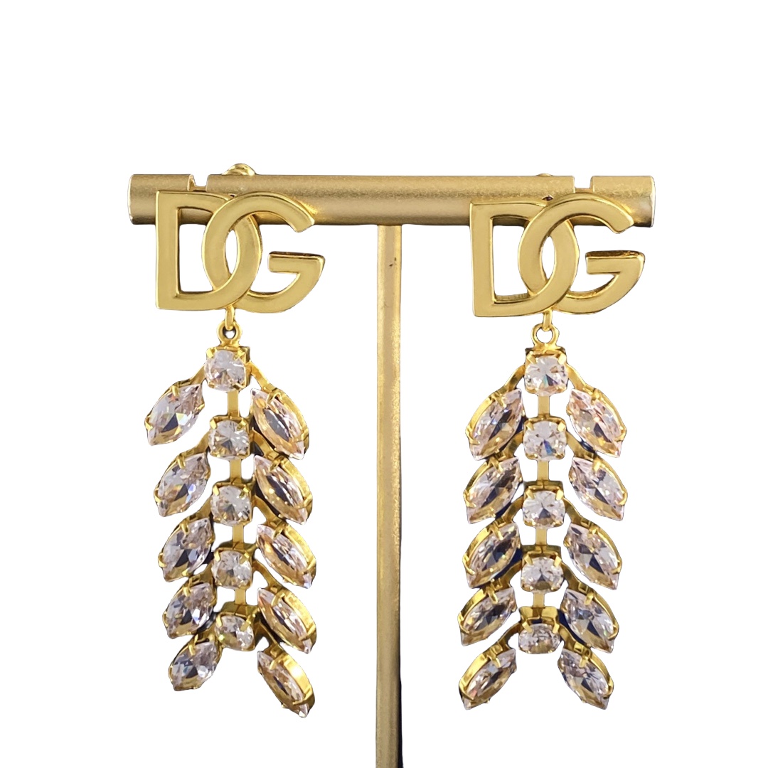 DGE055 Metal crystal DG logo diamond drop earrings - ccfashionjewelry