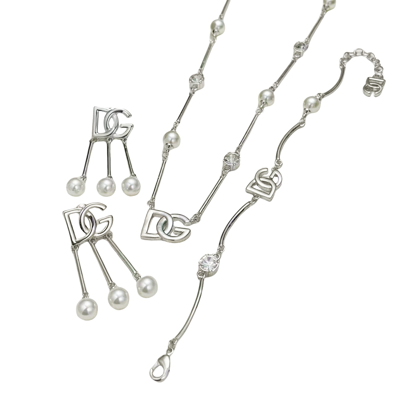 DGT020 Dolce gabbana crystal DG Logo choker necklace bracelet earring set - ccfashionjewelry