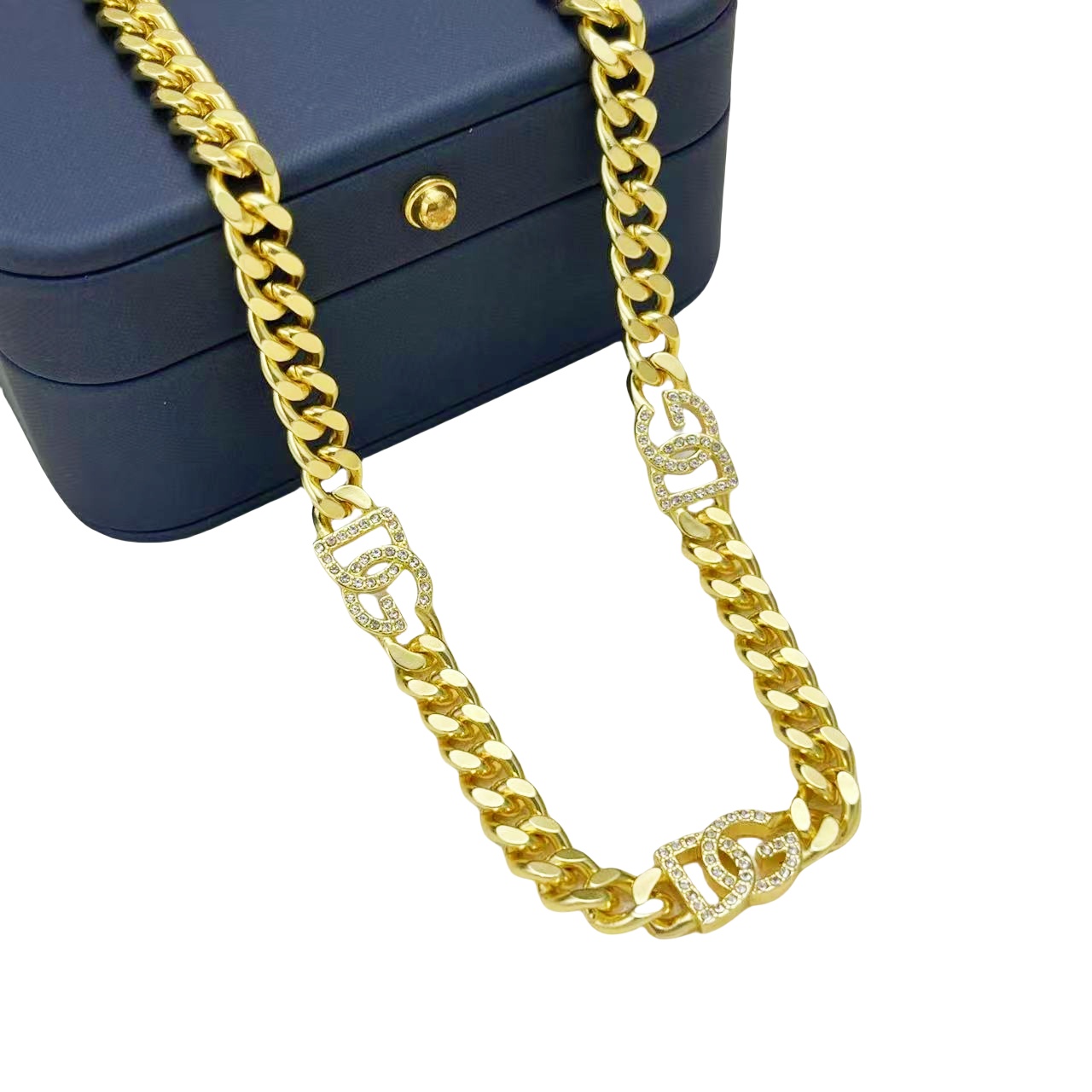 DGT023 Dolce gabbana crystal DG Logo choker necklace, bracelet, brooch set for women - ccjewelryacc