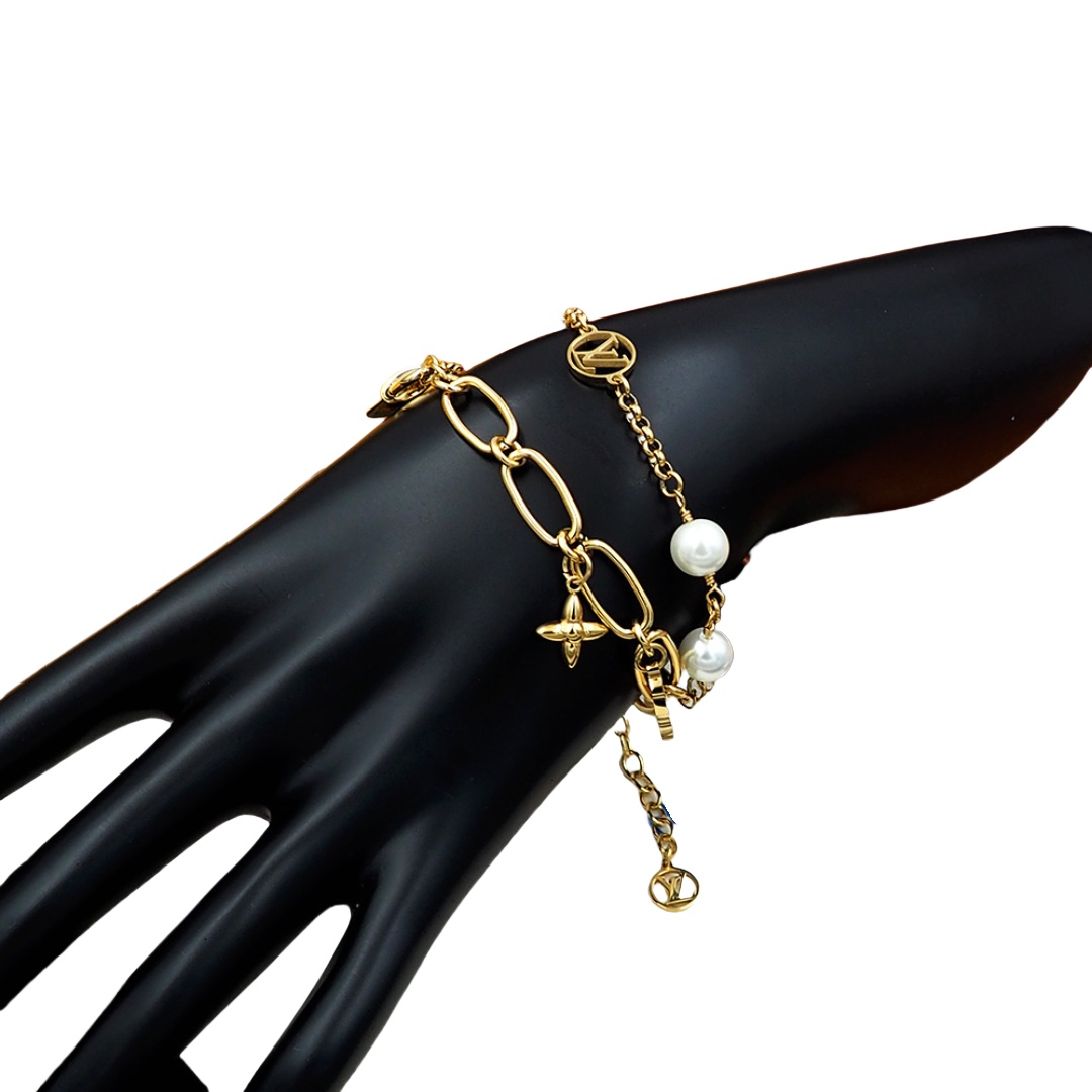LVS091 Louis Vuitton LV Mix Chains bracelet - ccjewelryacc