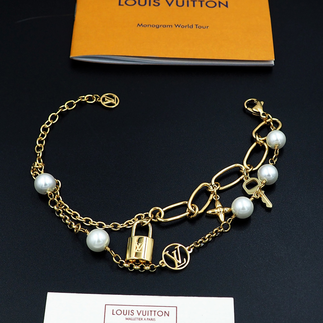 LVS091 Louis Vuitton LV Mix Chains bracelet - ccjewelryacc