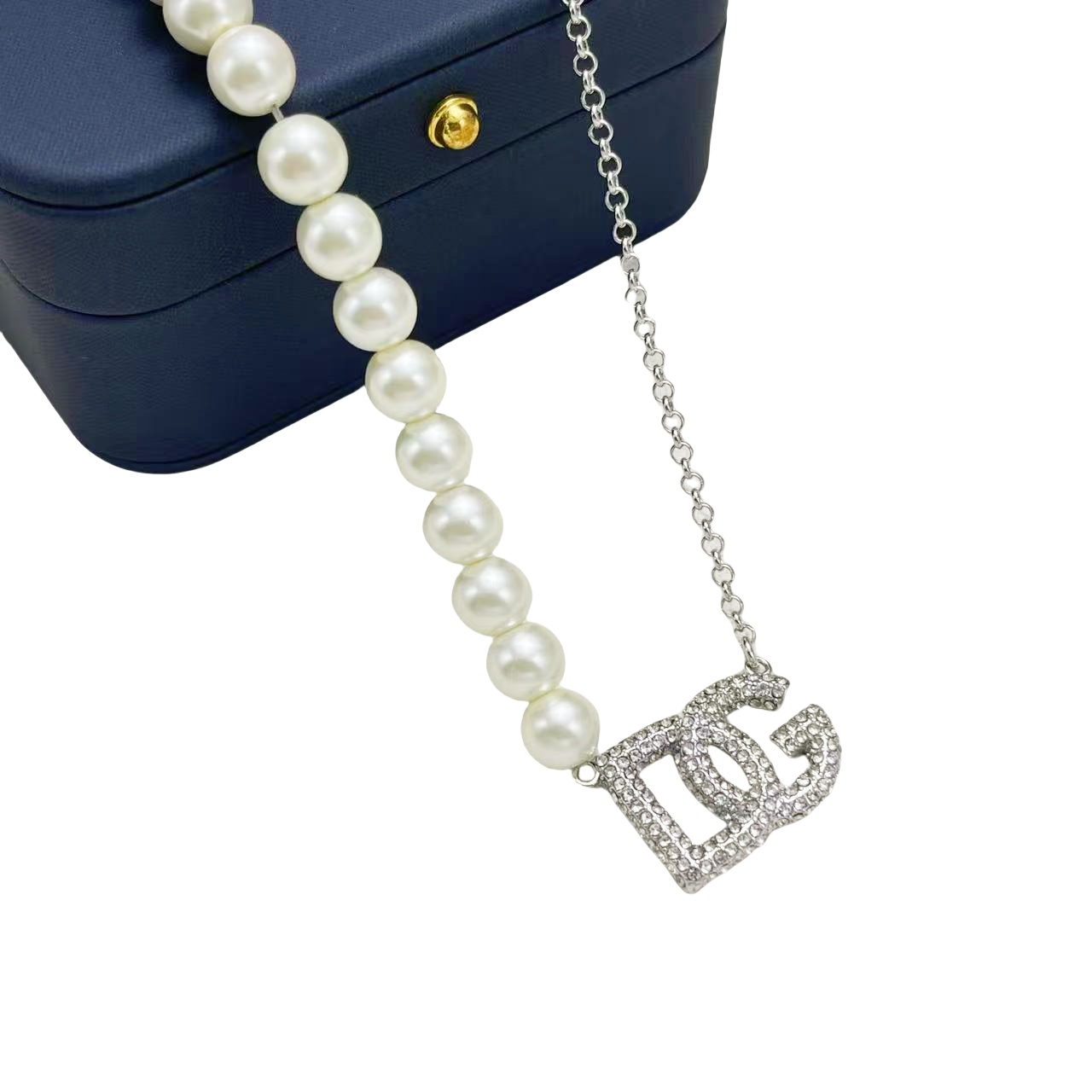 DGT018 Dolce gabbana crystal DG Logo pearl choker necklace bracelet earring set - ccjewelryacc