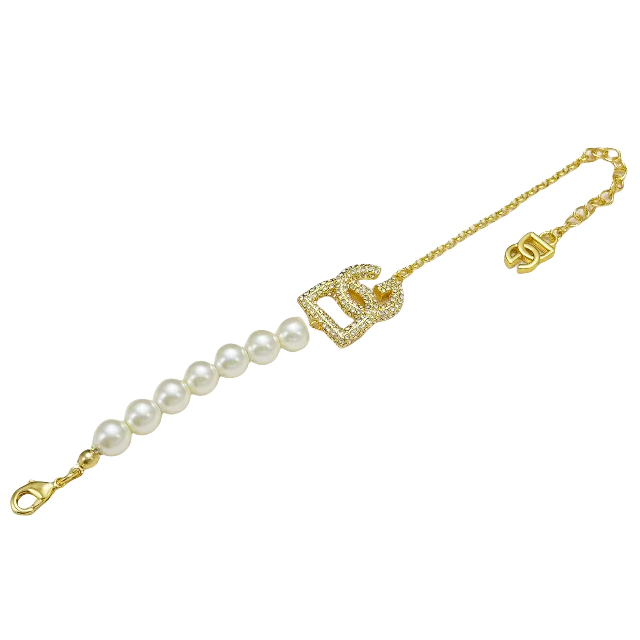 DGT018 Dolce gabbana crystal DG Logo pearl choker necklace bracelet earring set - ccjewelryacc