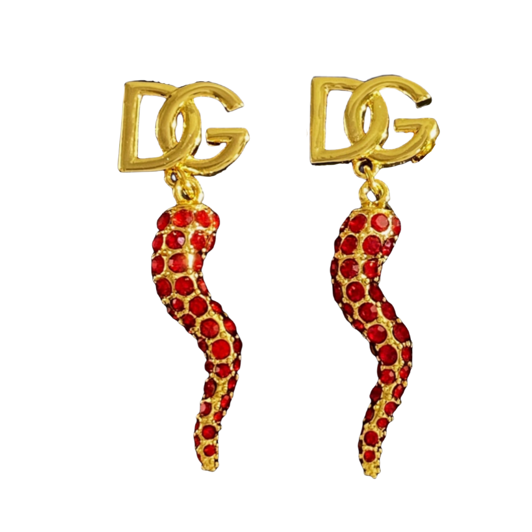 DGE054 Metal crystal DG logo chili drop earrings - ccjewelryacc