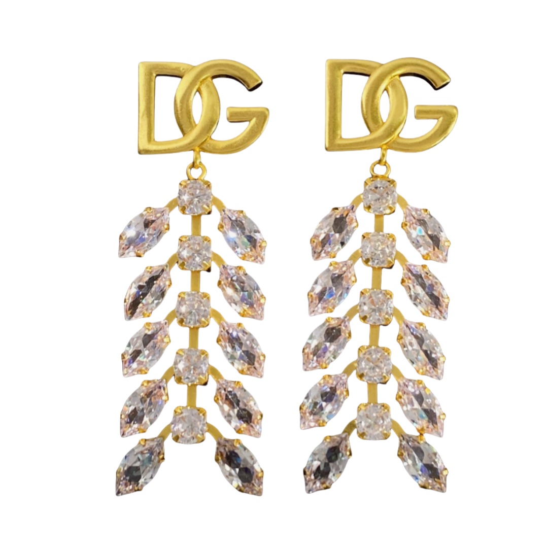 DGE055 Metal crystal DG logo diamond drop earrings - ccfashionjewelry