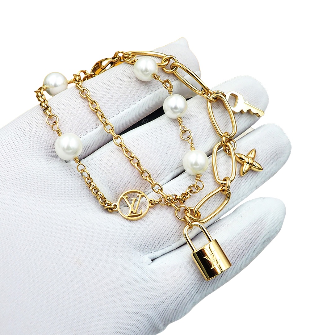 LVS091 Louis Vuitton LV Mix Chains bracelet - ccjewelryacc