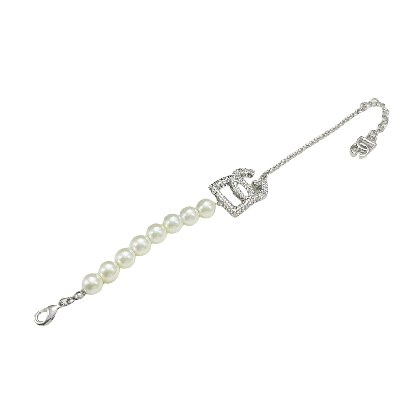 DGT018 Dolce gabbana crystal DG Logo pearl choker necklace bracelet earring set - ccjewelryacc