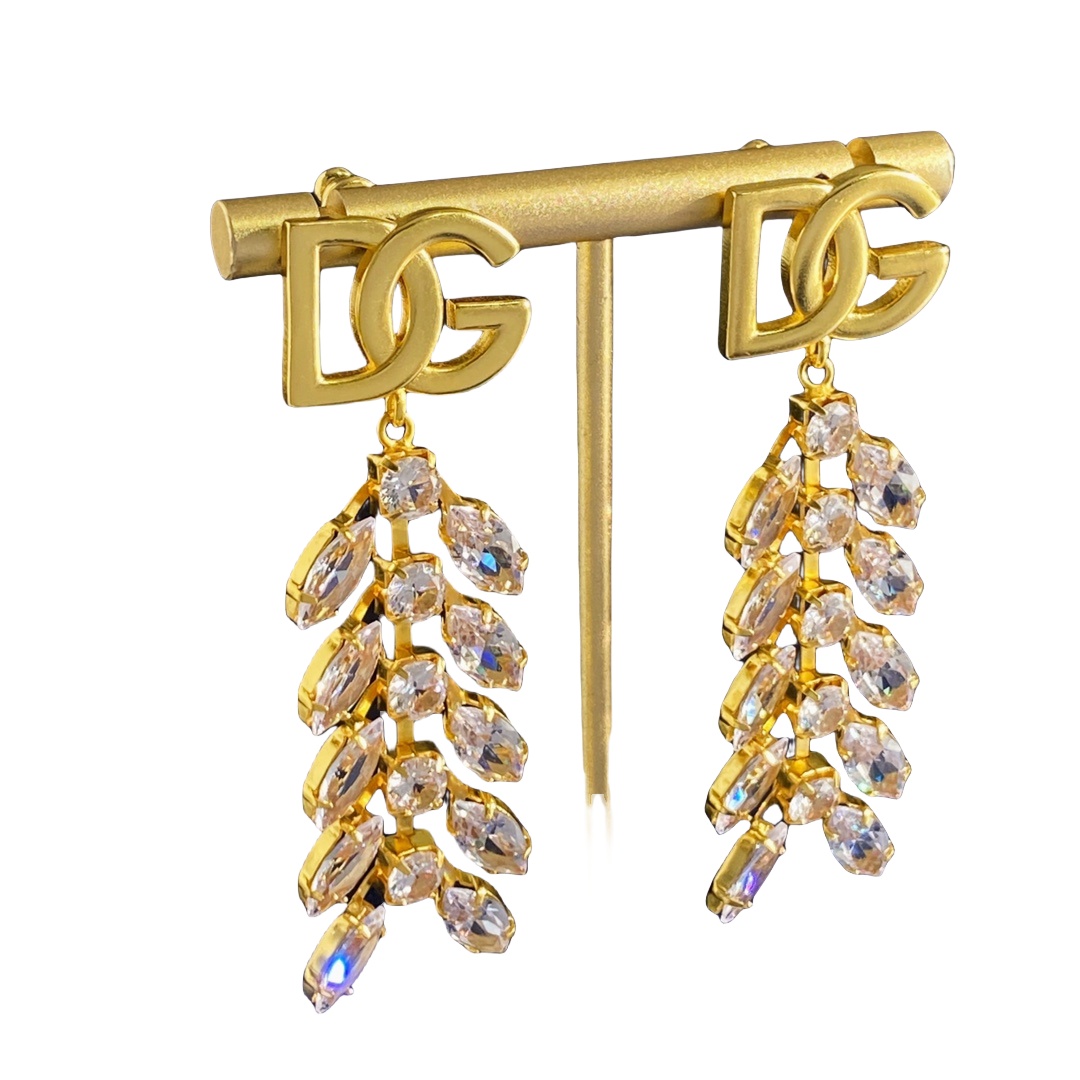 DGE055 Metal crystal DG logo diamond drop earrings - ccjewelryacc
