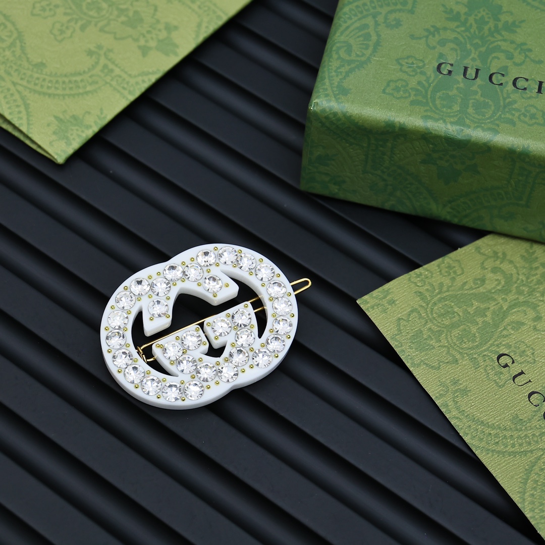GGH002 Gucci Interlocking G acrylic hair decorations hair pin clip with rhinestone - ccjewelryacc