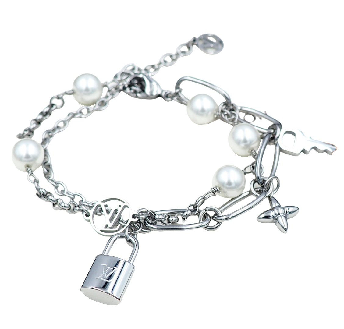 LVS091 Louis Vuitton LV Mix Chains bracelet - ccjewelryacc