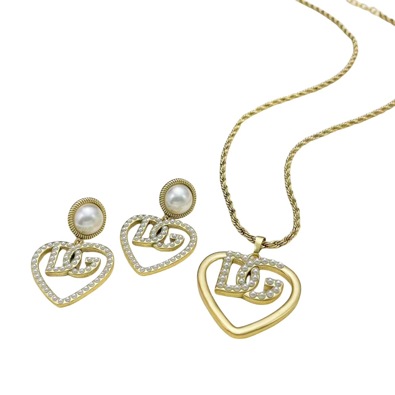 DGT027 Dolce gabbana heart pendant necklace and earrings set - ccfashionjewelry
