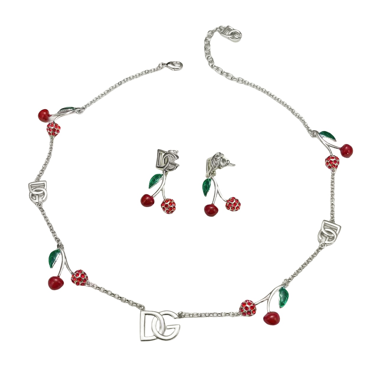 DGT028 Dolce gabbana cherry charms choker necklace and earrings set - ccfashionjewelry