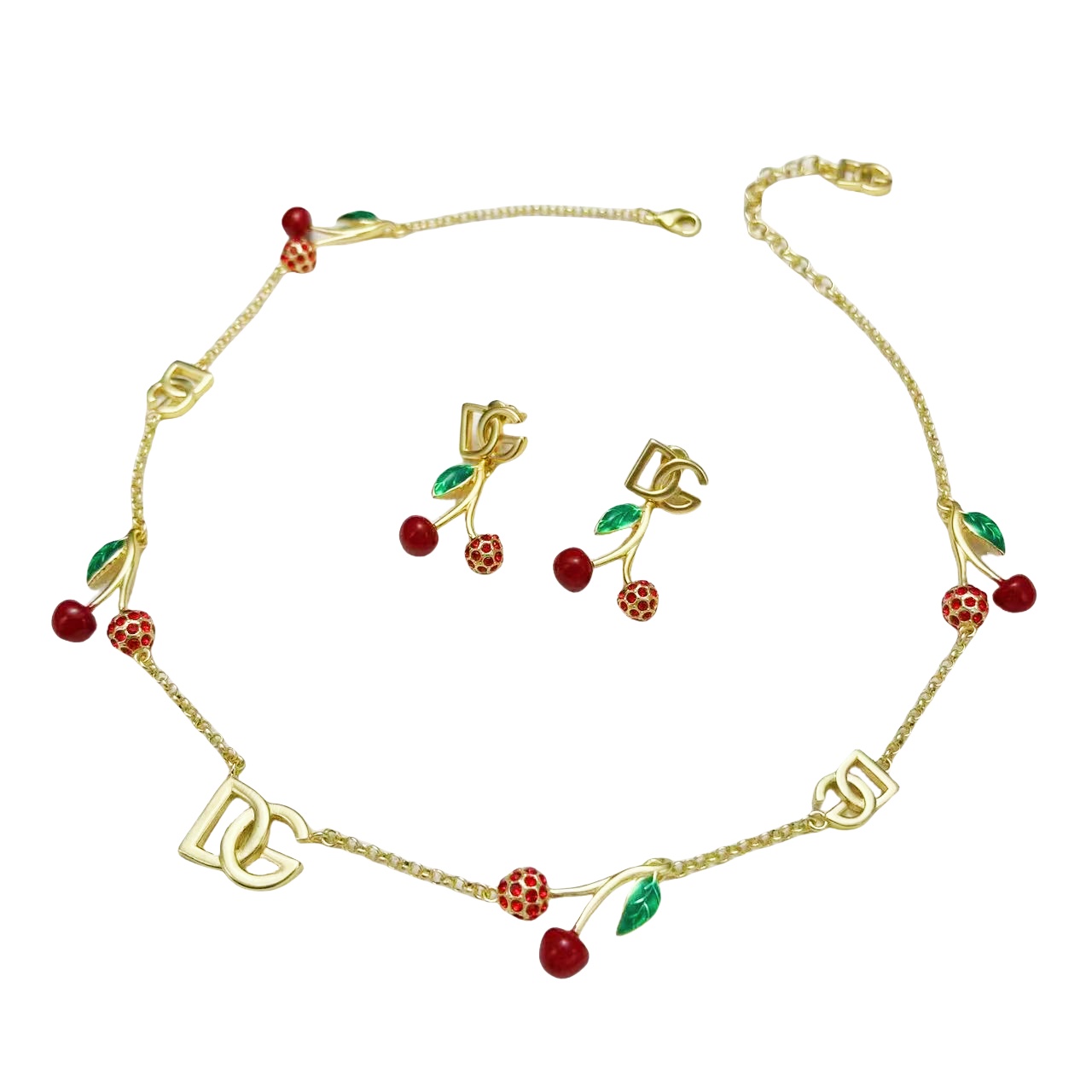 DGT028 Dolce gabbana cherry charms choker necklace and earrings set - ccfashionjewelry