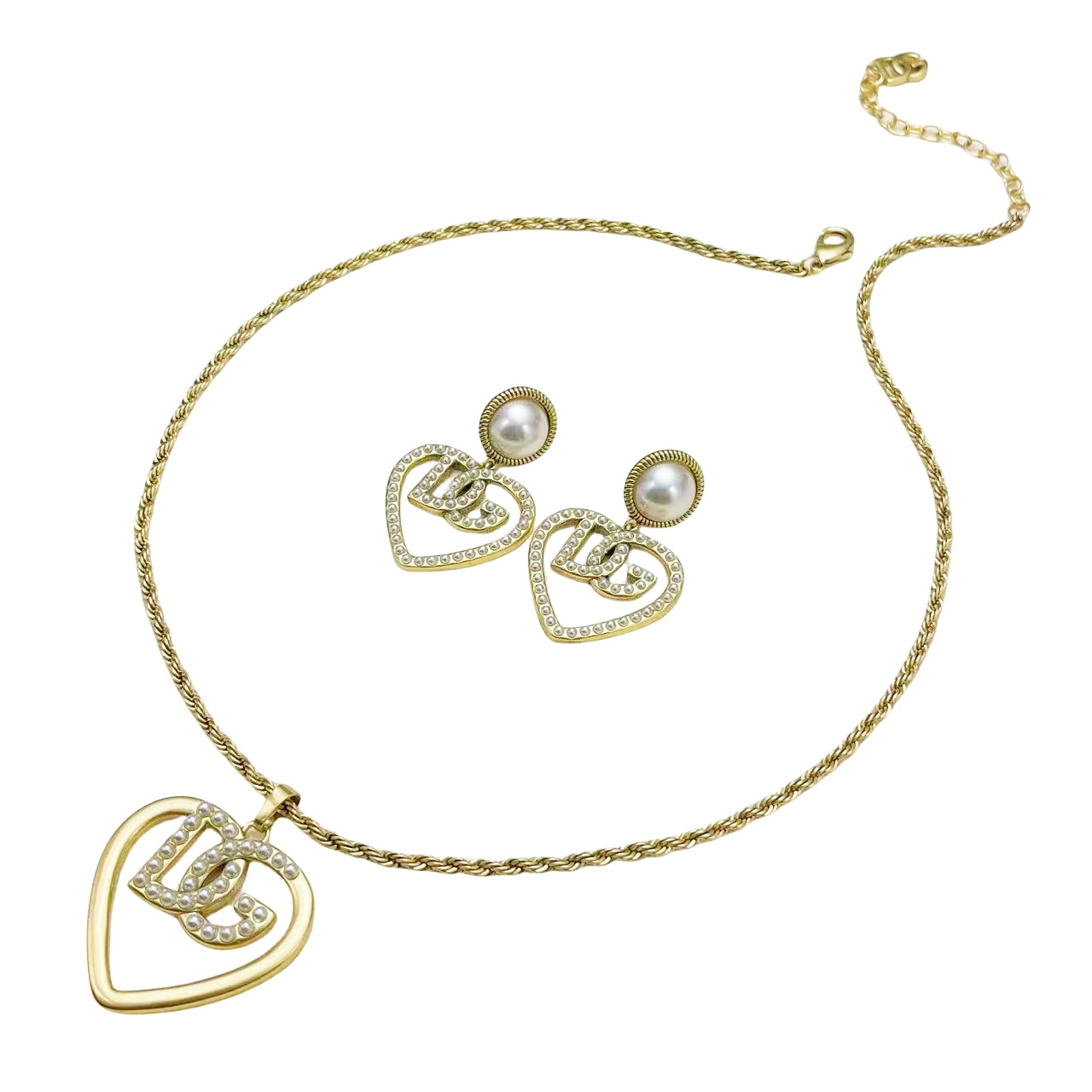 DGT027 Dolce gabbana heart pendant necklace and earrings set - ccfashionjewelry