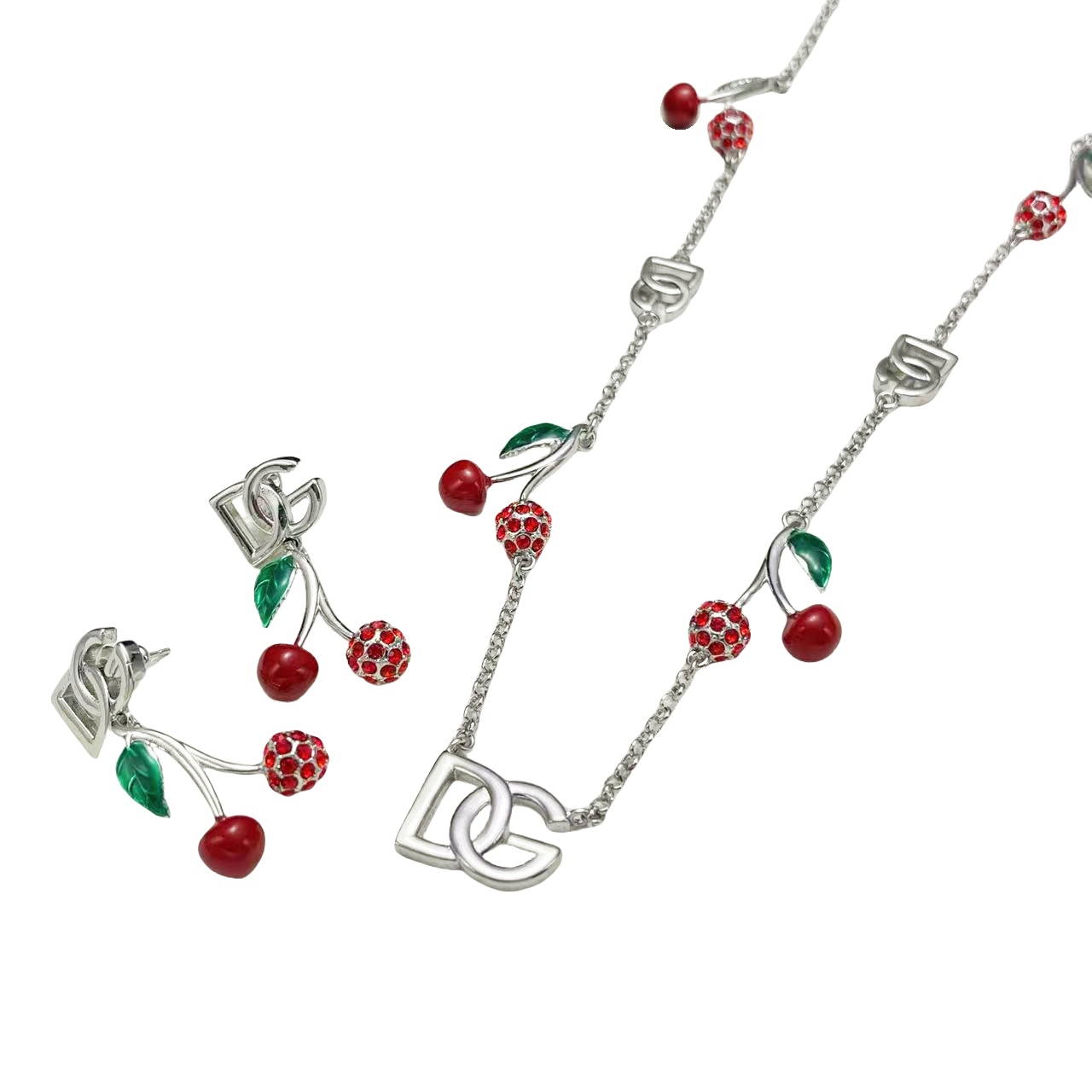DGT028 Dolce gabbana cherry charms choker necklace and earrings set - ccjewelryacc