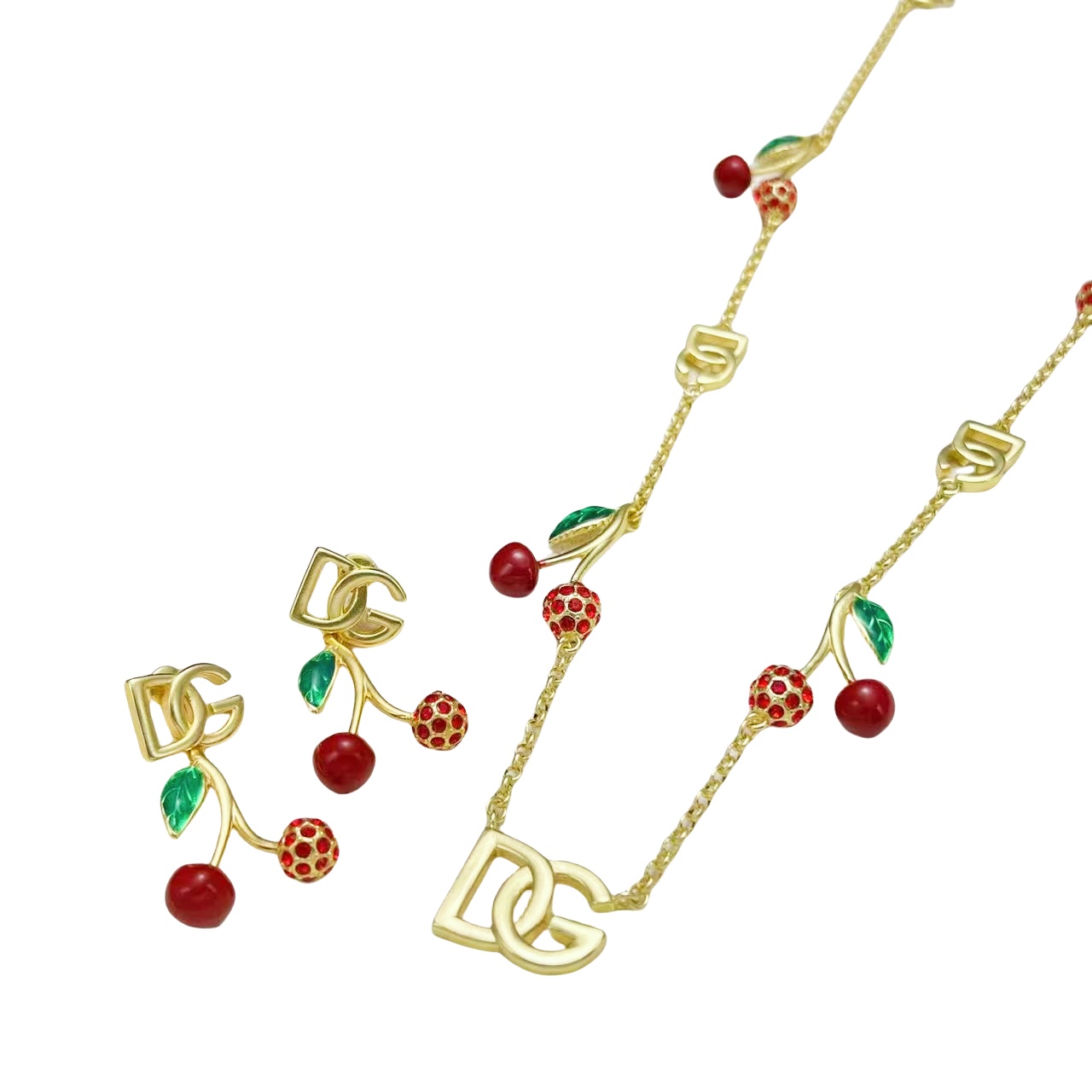 DGT028 Dolce gabbana cherry charms choker necklace and earrings set - ccjewelryacc