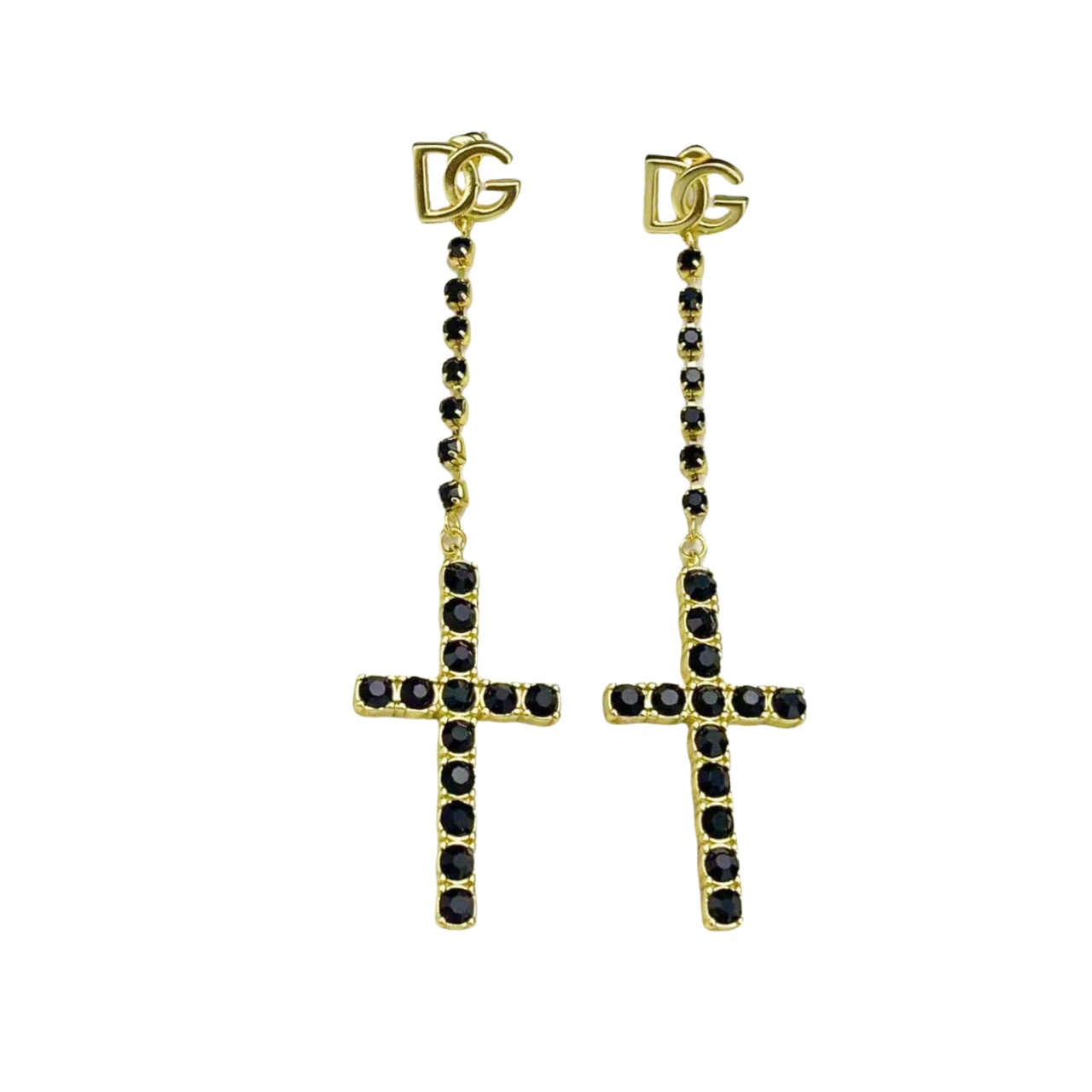 DGT029 Dolce gabbana black stone cross pendant necklace and earrings set - ccjewelryacc
