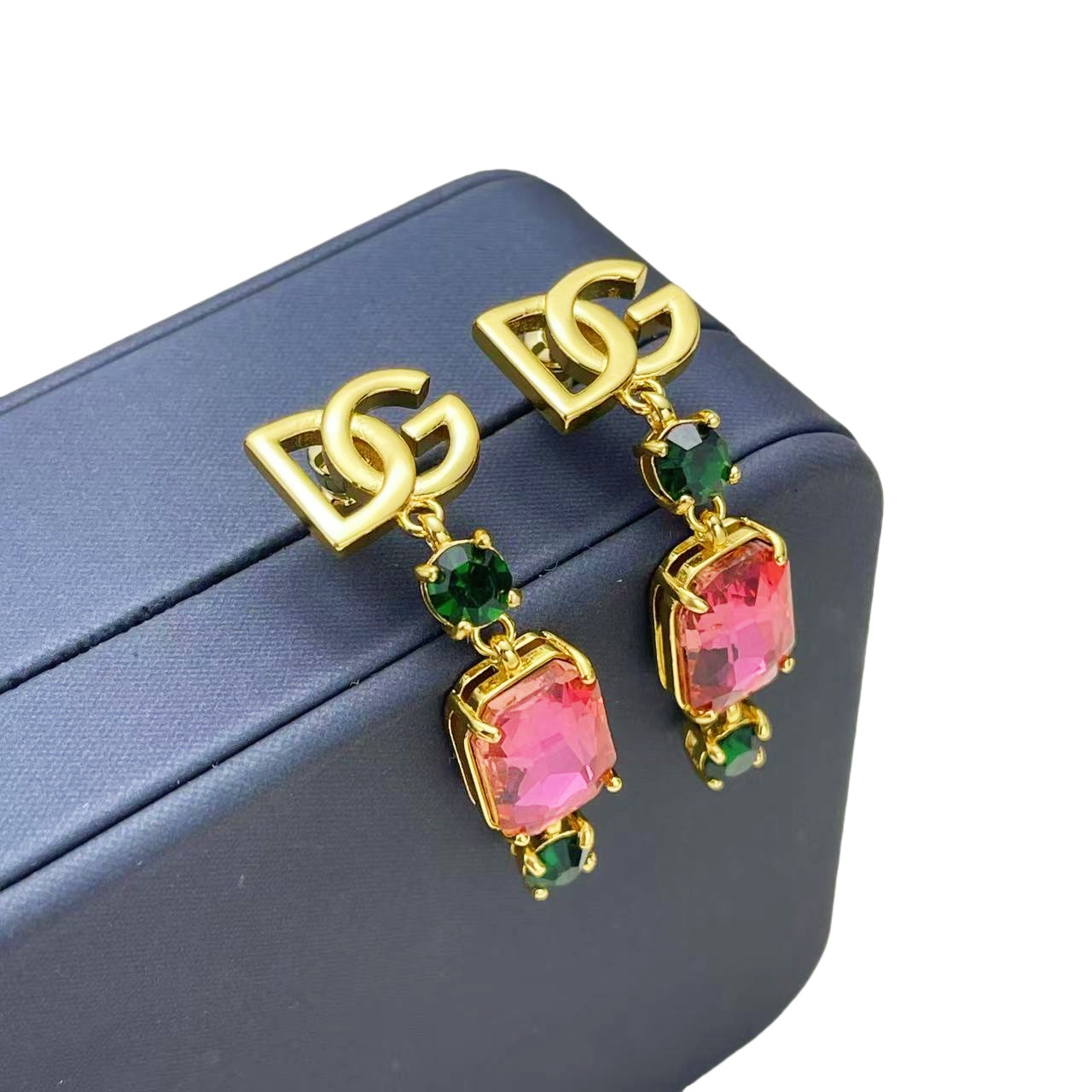 DGE056 Metal crystal DG logo diamond drop earrings - ccjewelryacc