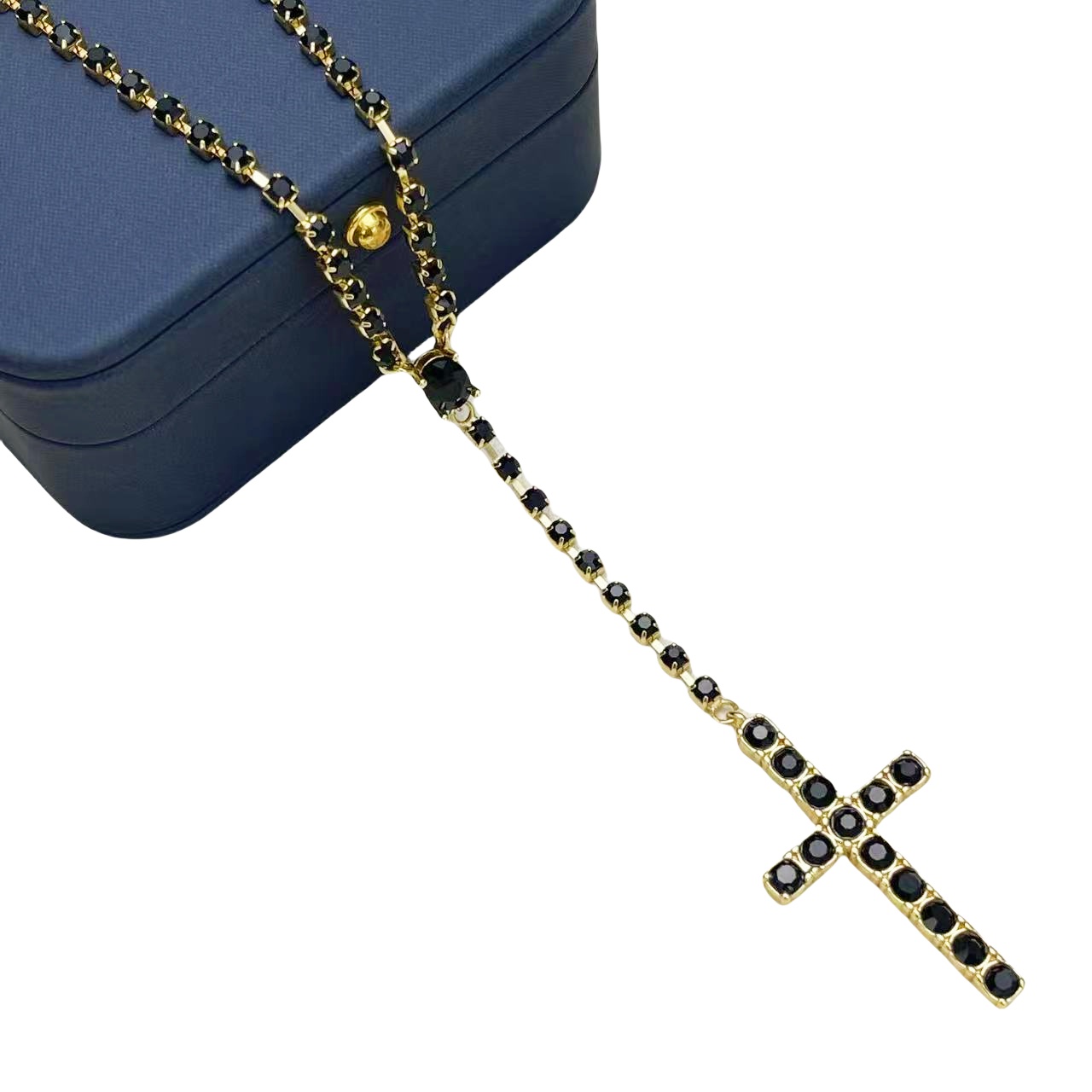 DGT029 Dolce gabbana black stone cross pendant necklace and earrings set - ccjewelryacc