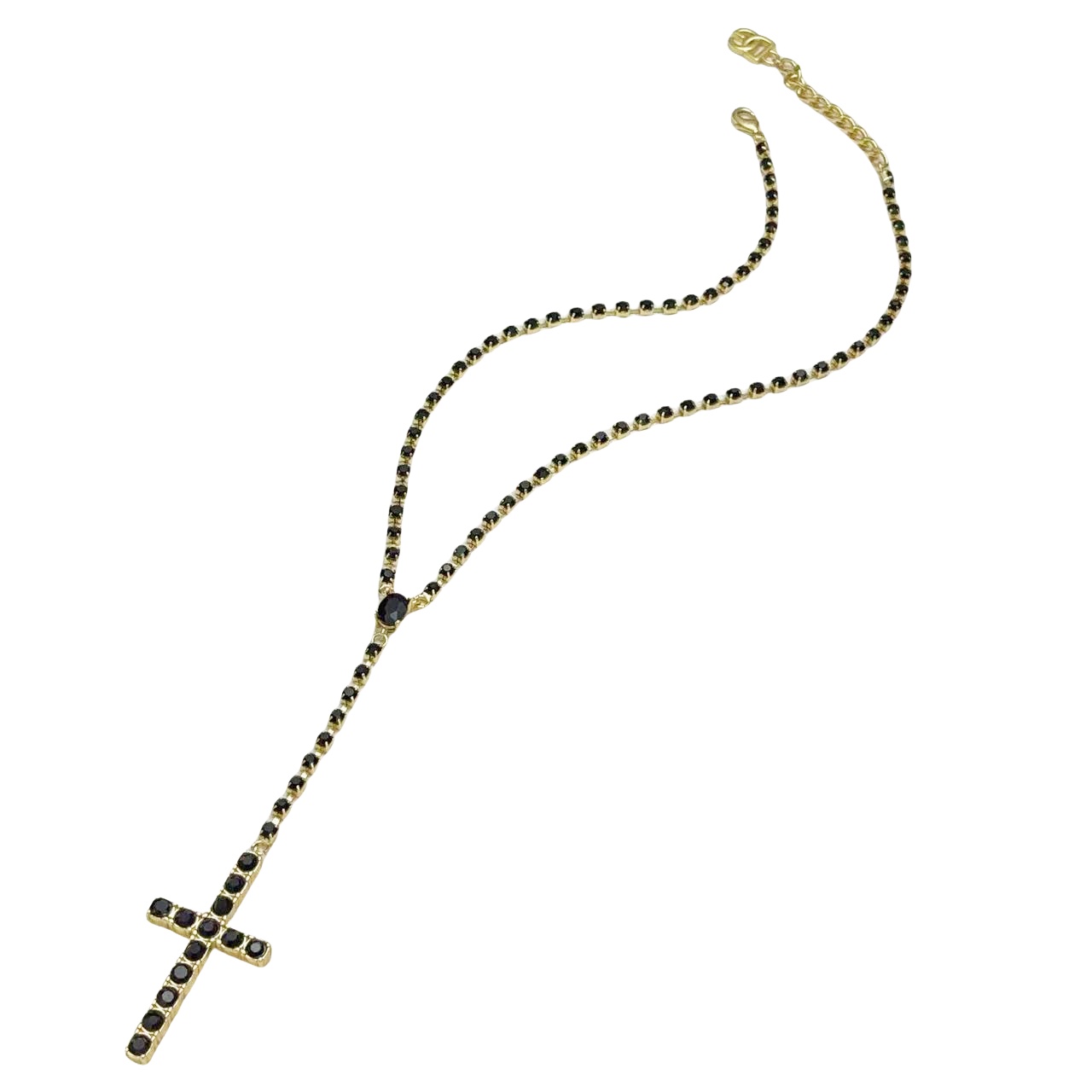 DGT029 Dolce gabbana black stone cross pendant necklace and earrings set - ccjewelryacc