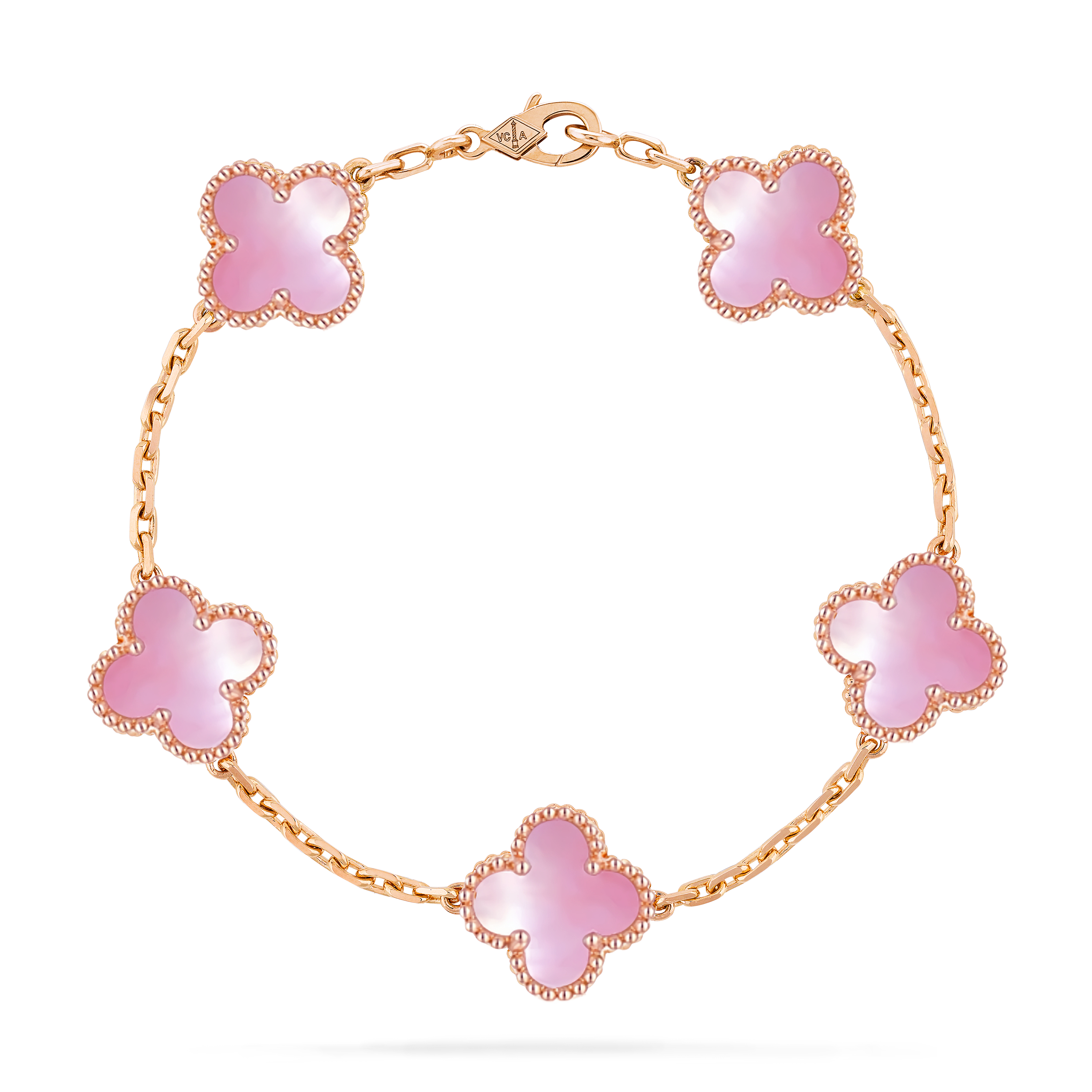 VCS003 Pink mother of pearl vintage alhambra Bracelet 5 motifs - ccfashionjewelry