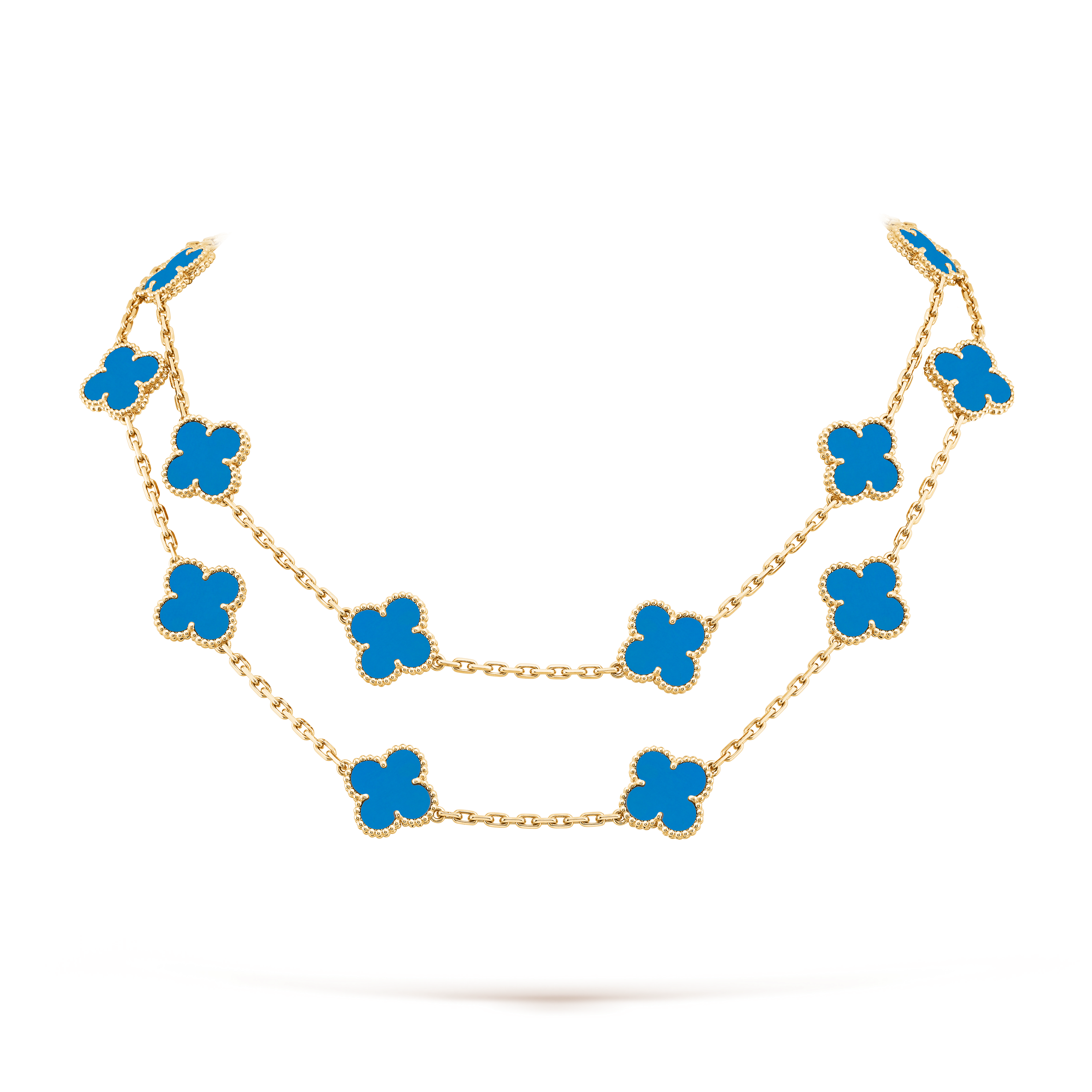 VCNV006 18k gold Blue onyx Vintage Alhambra Long necklace 20 motifs - ccfashionjewelry