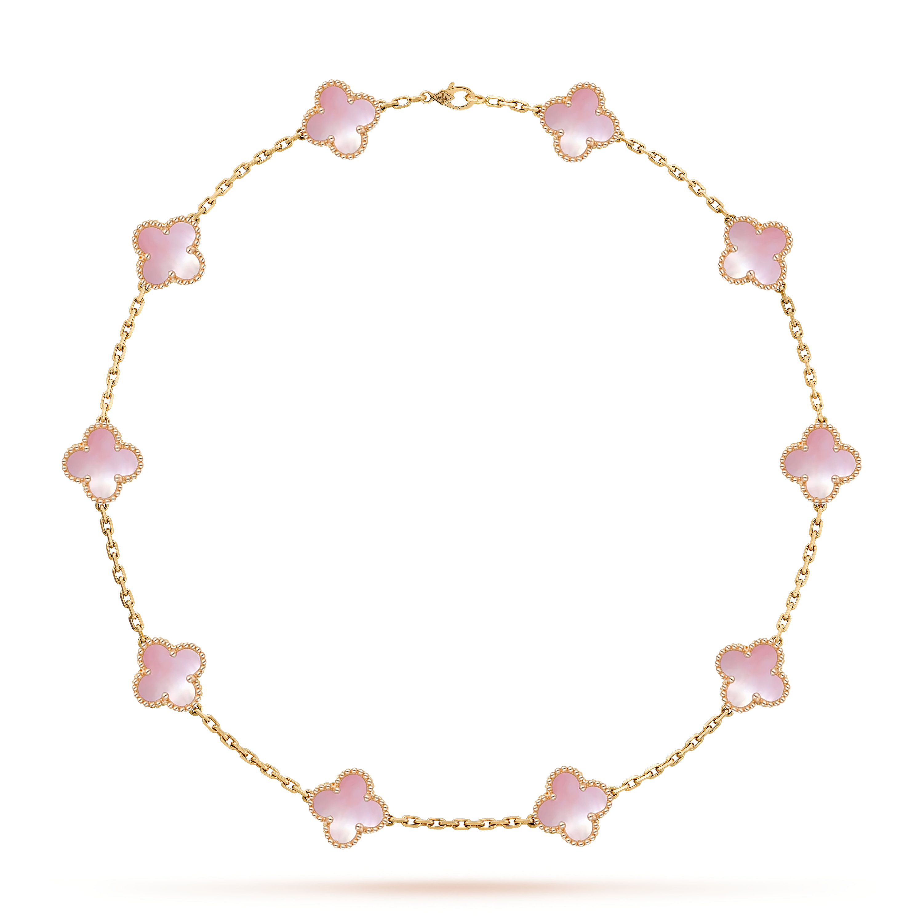 VCN067 VCA Pink mother of pearl Vintage Alhambra necklace 10 motifs - ccfashionjewelry