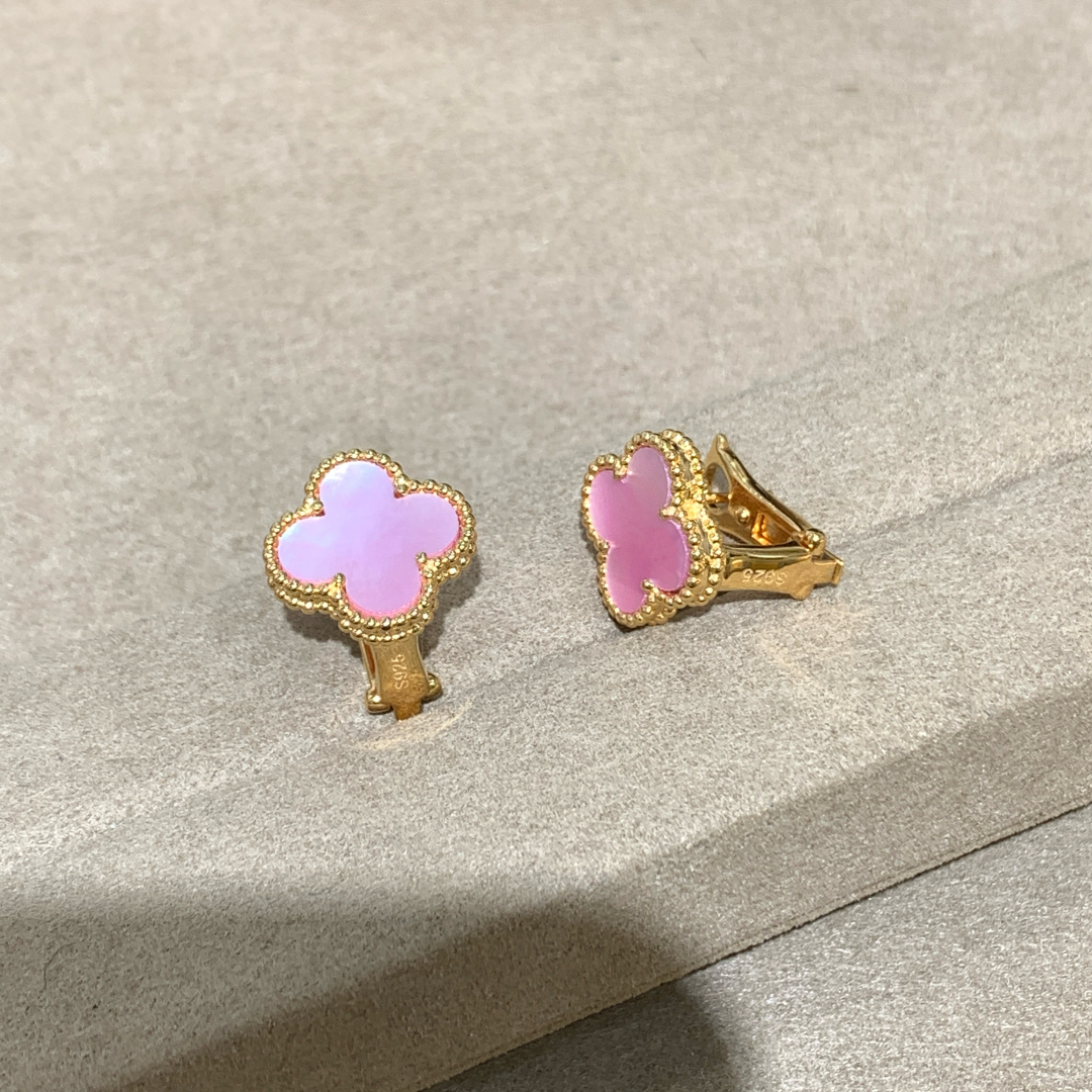 VCN023 Vca pink mother of pearl necklace and earring clips - ccjewelryacc