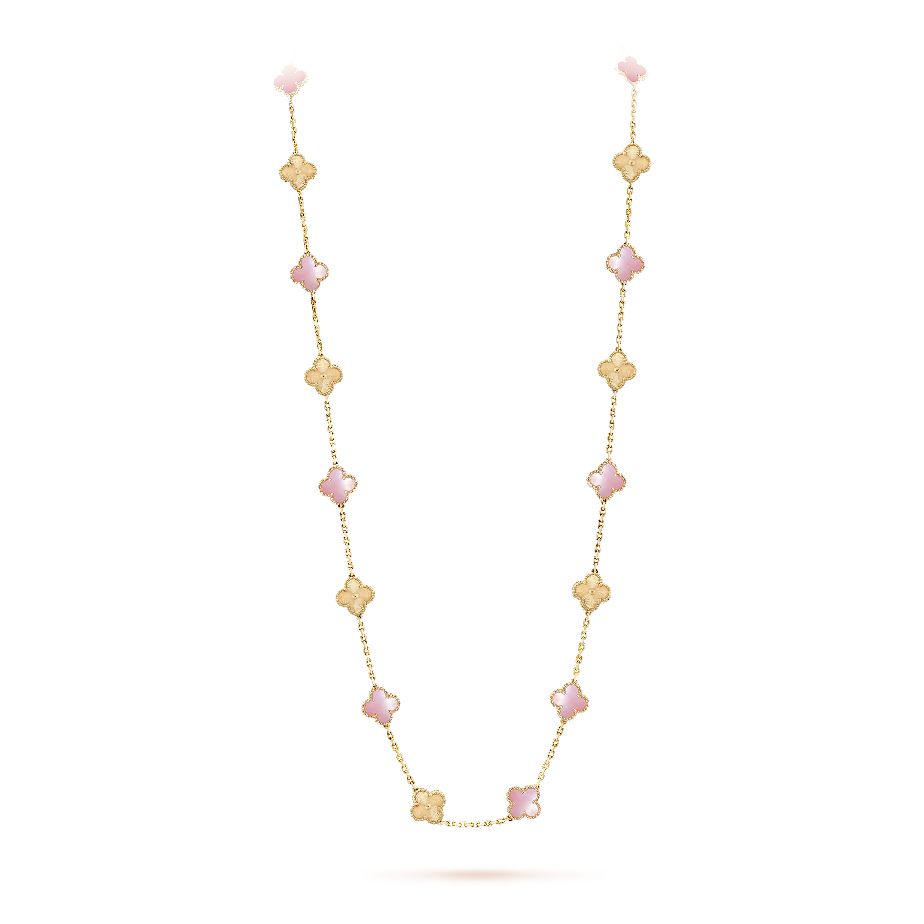 VCNV003 18k rose gold Pink mother of pearl Vintage Alhambra necklace 20 motifs - ccfashionjewelry