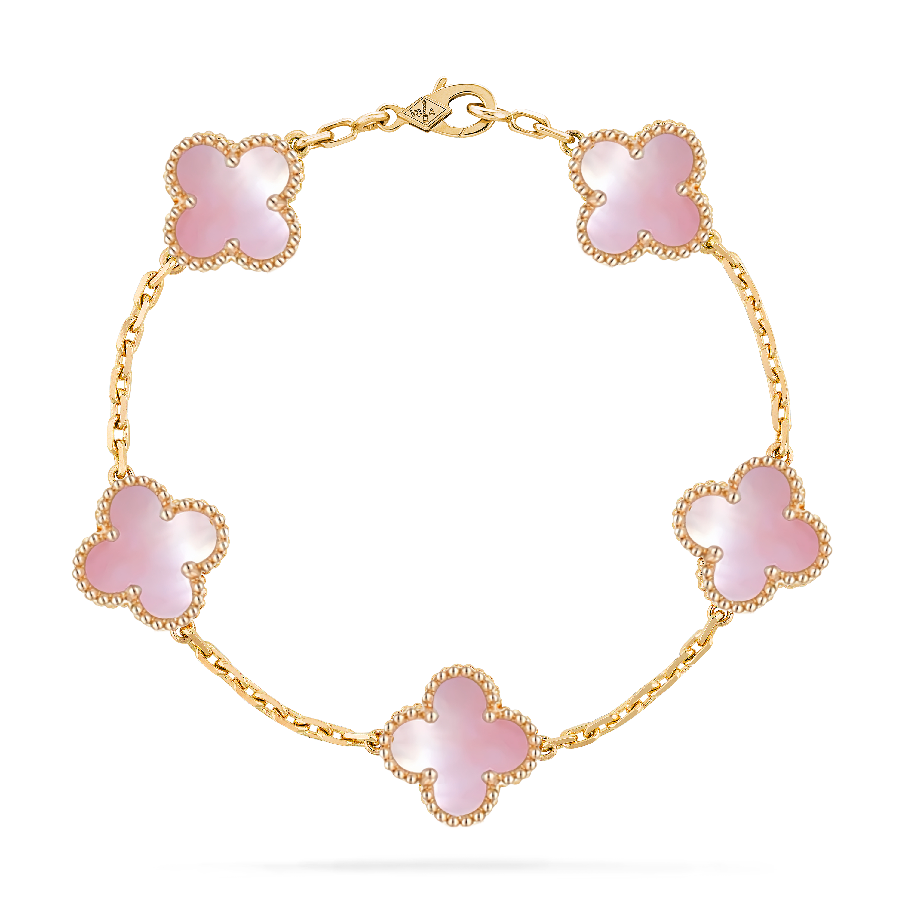 VCS003 Pink mother of pearl vintage alhambra Bracelet 5 motifs - ccfashionjewelry