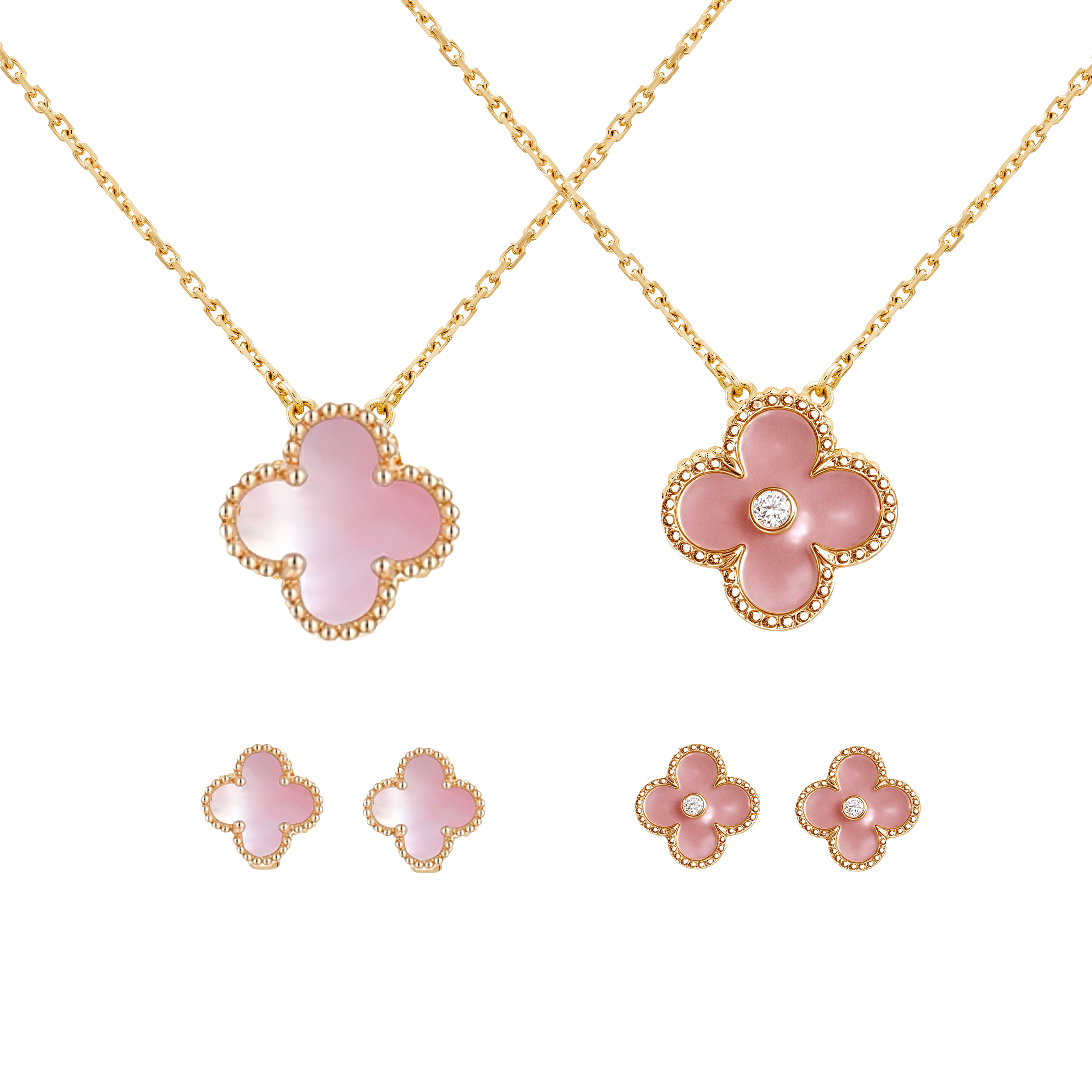 VCN023 Vca pink mother of pearl necklace and earring clips - ccfashionjewelry