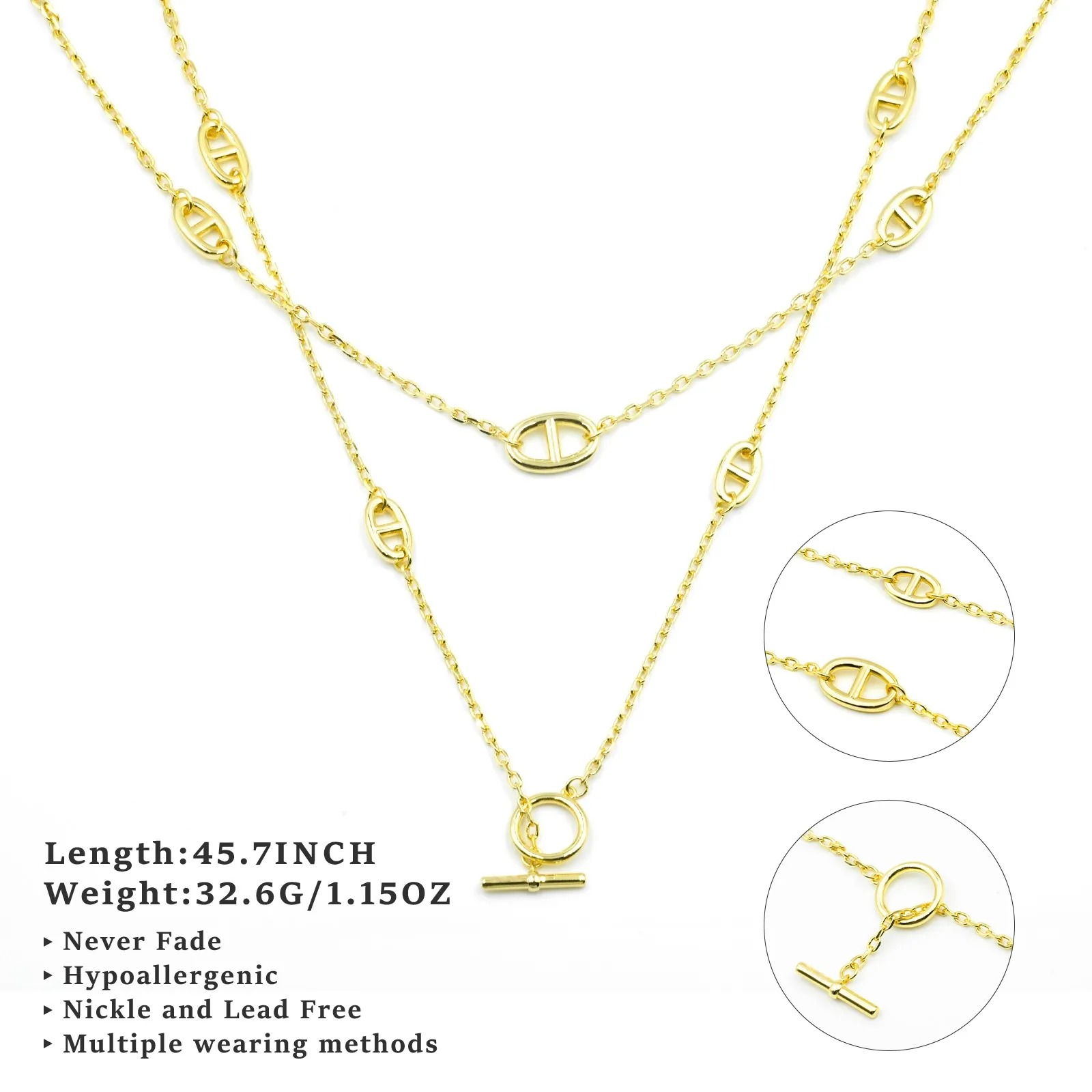 HMN006 120cm Hermes Chaine d'ancre Enchainee necklace Long chain - ccjewelryacc